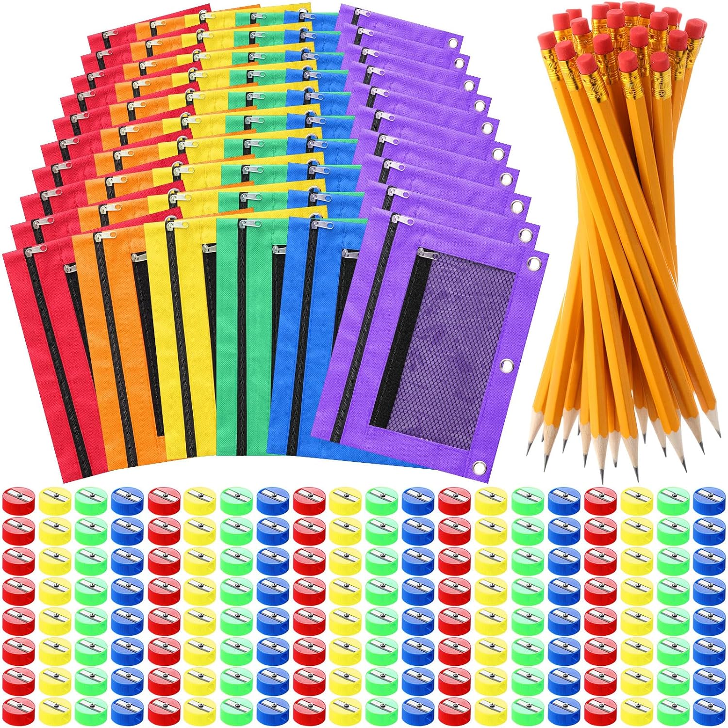 Watersay 300 Pcs Back to Season Supplies Bulk for Backpack Essentials Include 3 Ring Binder Pencil Pouch, Pencil Sharpener Sand, Wood Cased Pencils for Storing Stationery Supplies