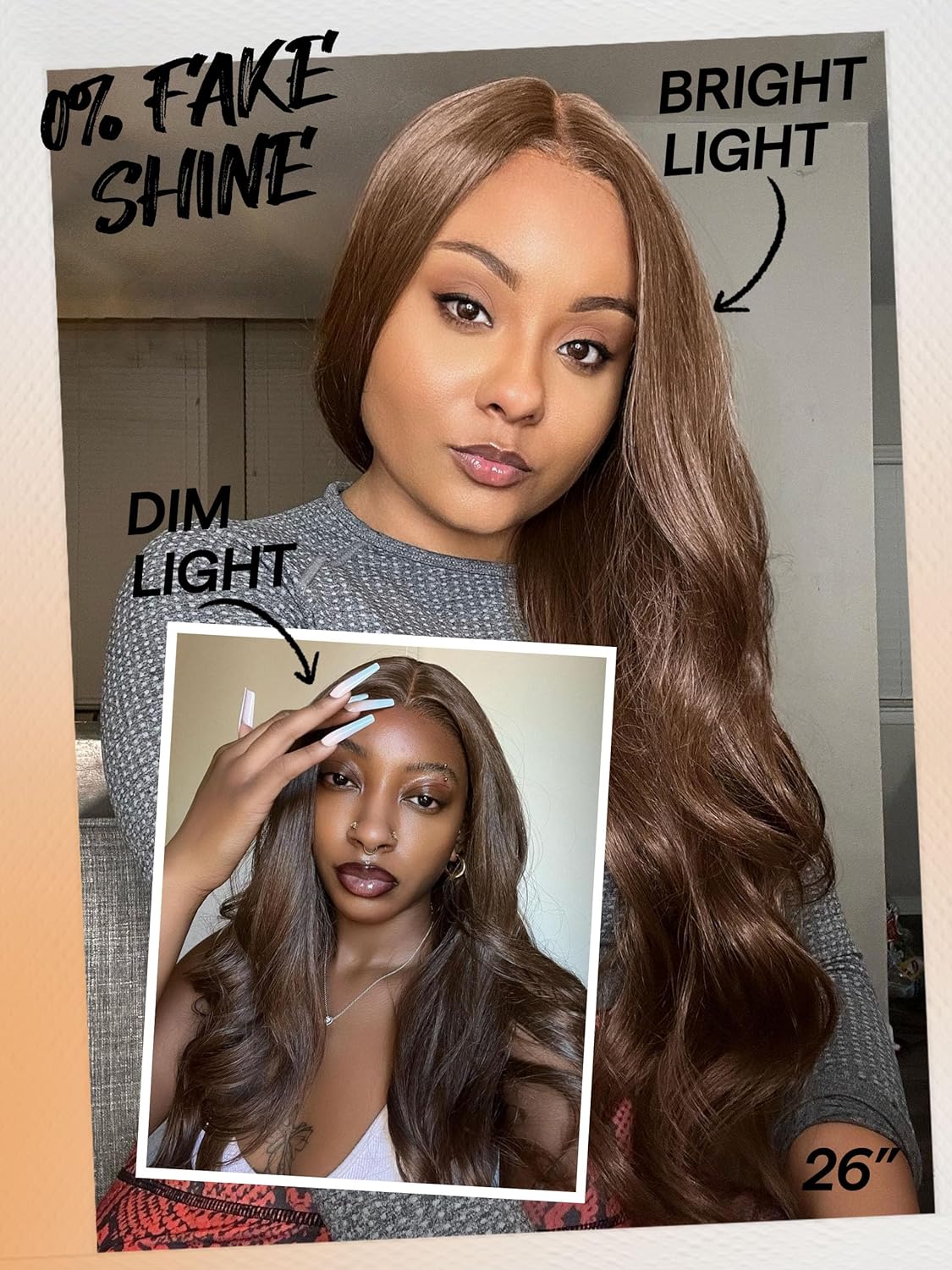 GORGIUS Chestnut Brown Loose Wavy Lace Front Wig Glueless Pre Plucked Middle Part Long Synthetic Wig For Women 28 Inch