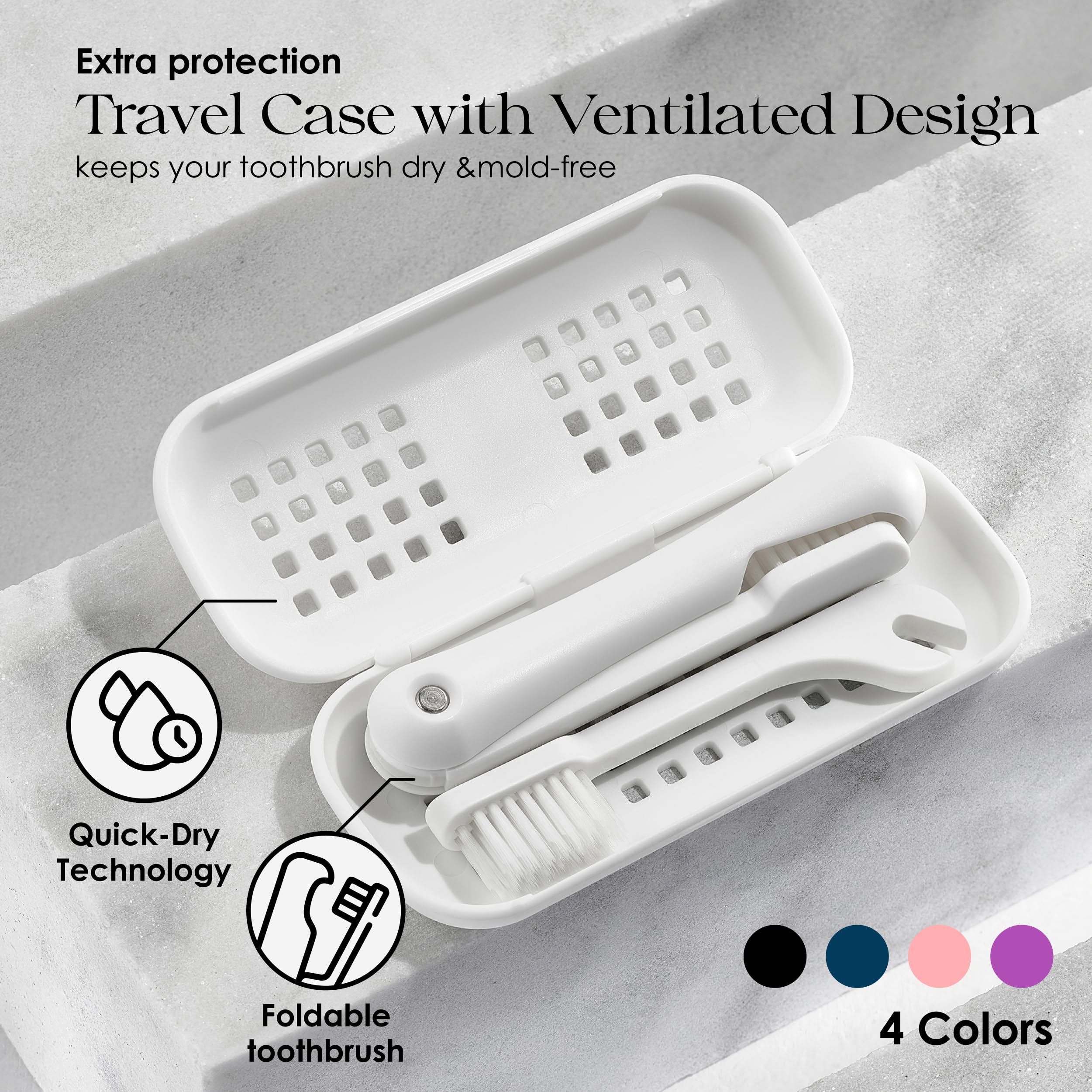 MINIBOX Kit de cepillo de dientes plegable de tamaño de viaje reemplazable construido con funda, cerdas de doble capa, cepillo de dientes portátil de tamaño de viaje para oficina, viajes de negocios,