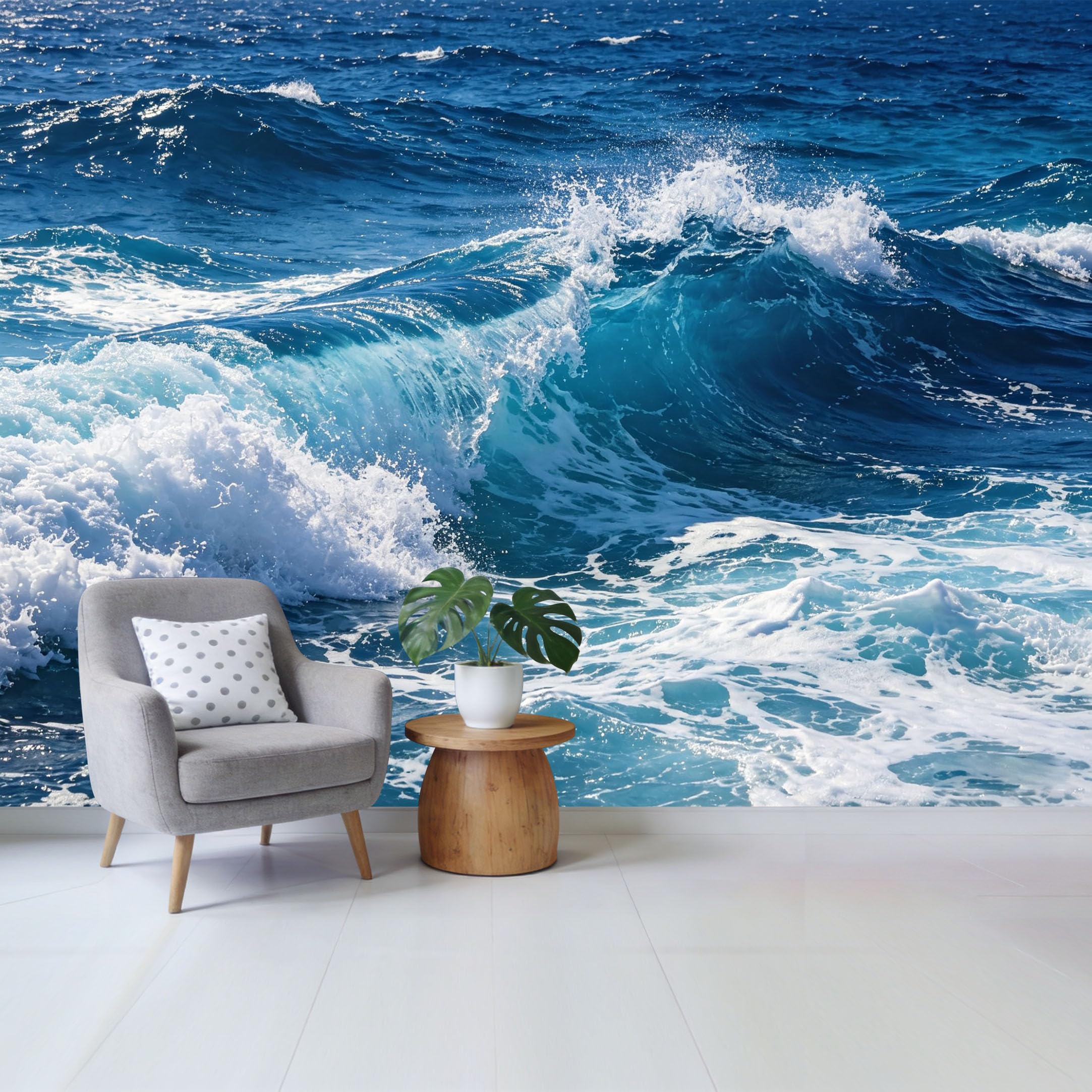 Qzlithotic Yq2605250256 Custom Size Wall Mural Ocean Marine Blue Crashing Waves Textured 3D Seascape Selfadhesive Wall Fabric Removable Wallpaper For Home Office Decor