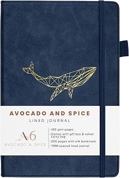 Notebook A6 by Avocado and Spice  Faux Leather A6 Notebook with Gift Box & Velvet Bag   Small Notebooks Pocket Size - Mini Notepads with 200 Thick Lined Pages Blue, Lined