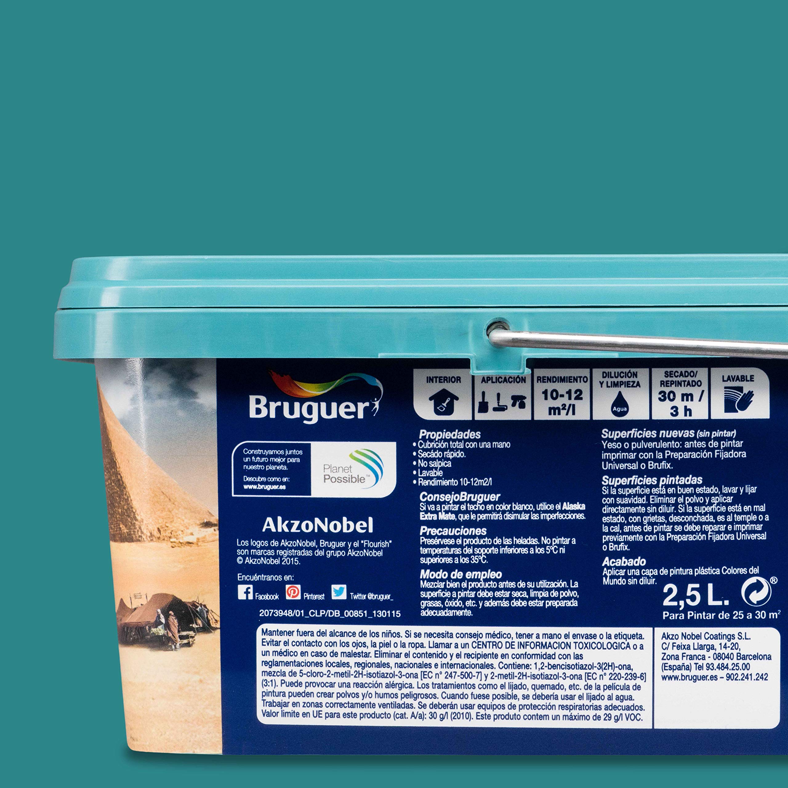 Bruguer Colores del Mundo Pintura para paredes monocapa Egipto Verde Oasis 2,5 L