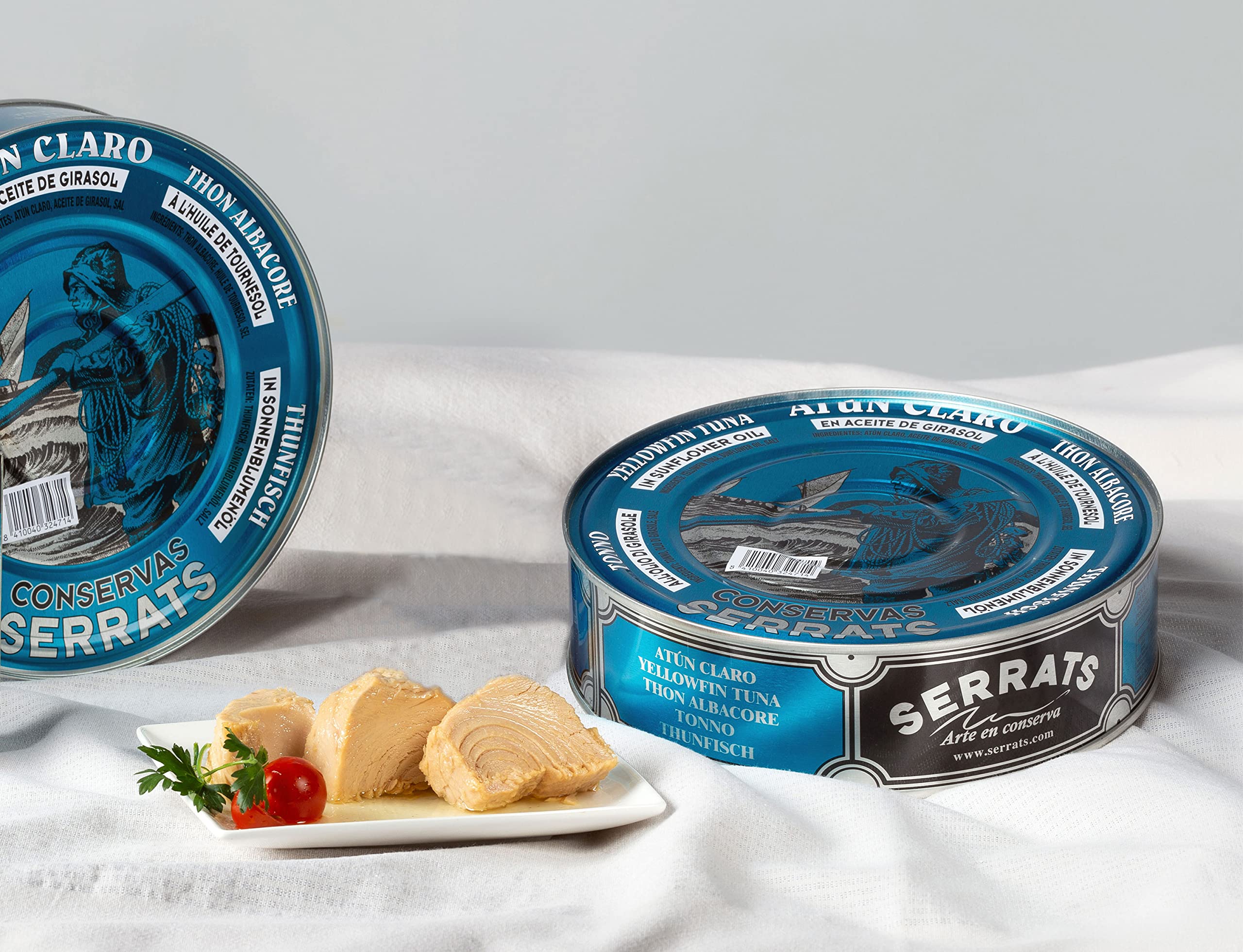CONSERVAS SERRATS - Atún Claro en Aceite de Girasol - 4 Latas x 1800g (Total: 7200g) - Elaboración Artesanal desde 1890 - Sin Gluten - Rico en Omega 3