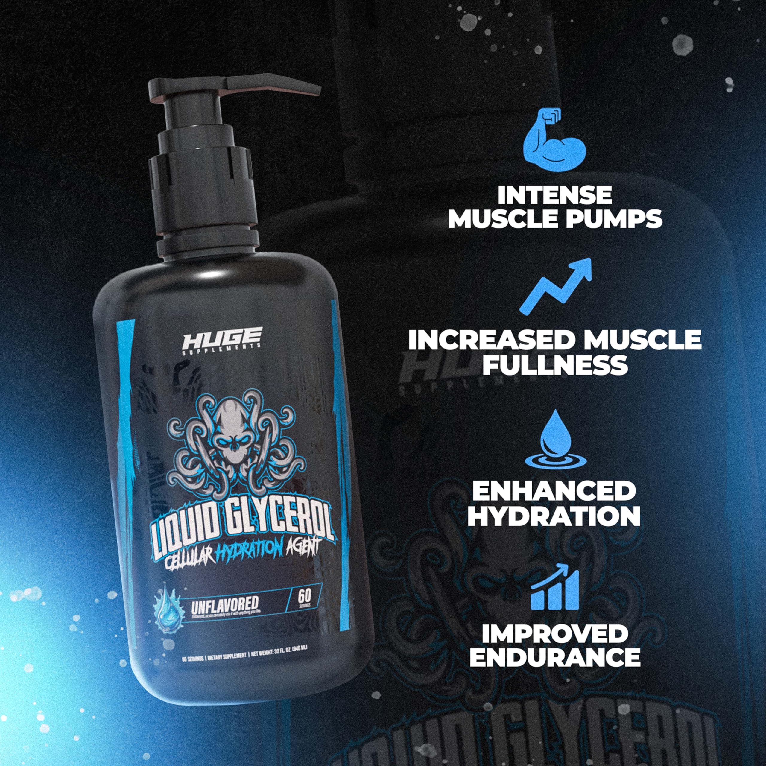 Huge Supplements Liquid Glycerol Supplement, Enhances Muscle Pumps, Increases Muscle Fullness, Boosts Endurance, Cellular Hydration Agent, Clean & Convenient Pump Top, Unflavored (60 Servings) — Amazon image 3