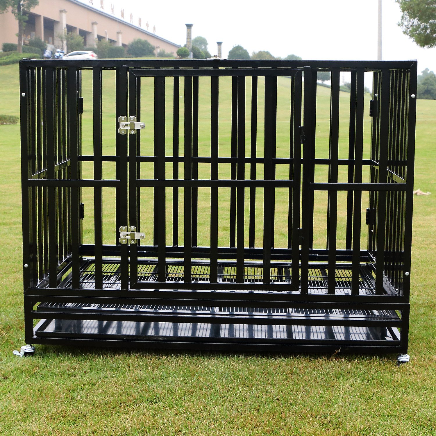 Buy PANEY 42" Large Heavy Duty Metal Rolling Dog Crate Cage Pet Kennel