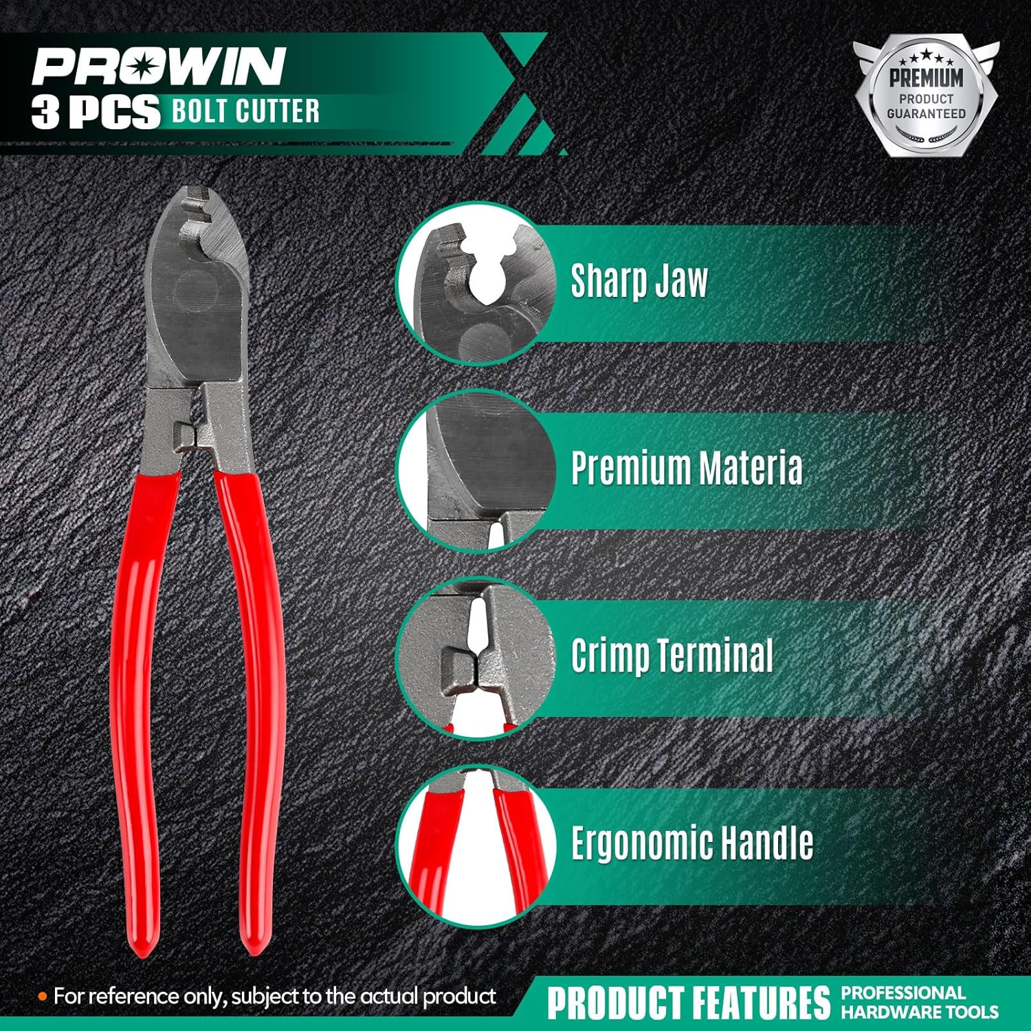 Prowin Heavy-Duty 3-Piece Bolt & Cable Cutter Set – 14" Bolt Cutter, 8" Mini Cutter & Cable Cutter with Storage Bag – CR-V Steel Blades for Locks, Chains, Wires, Professional & DIY Use