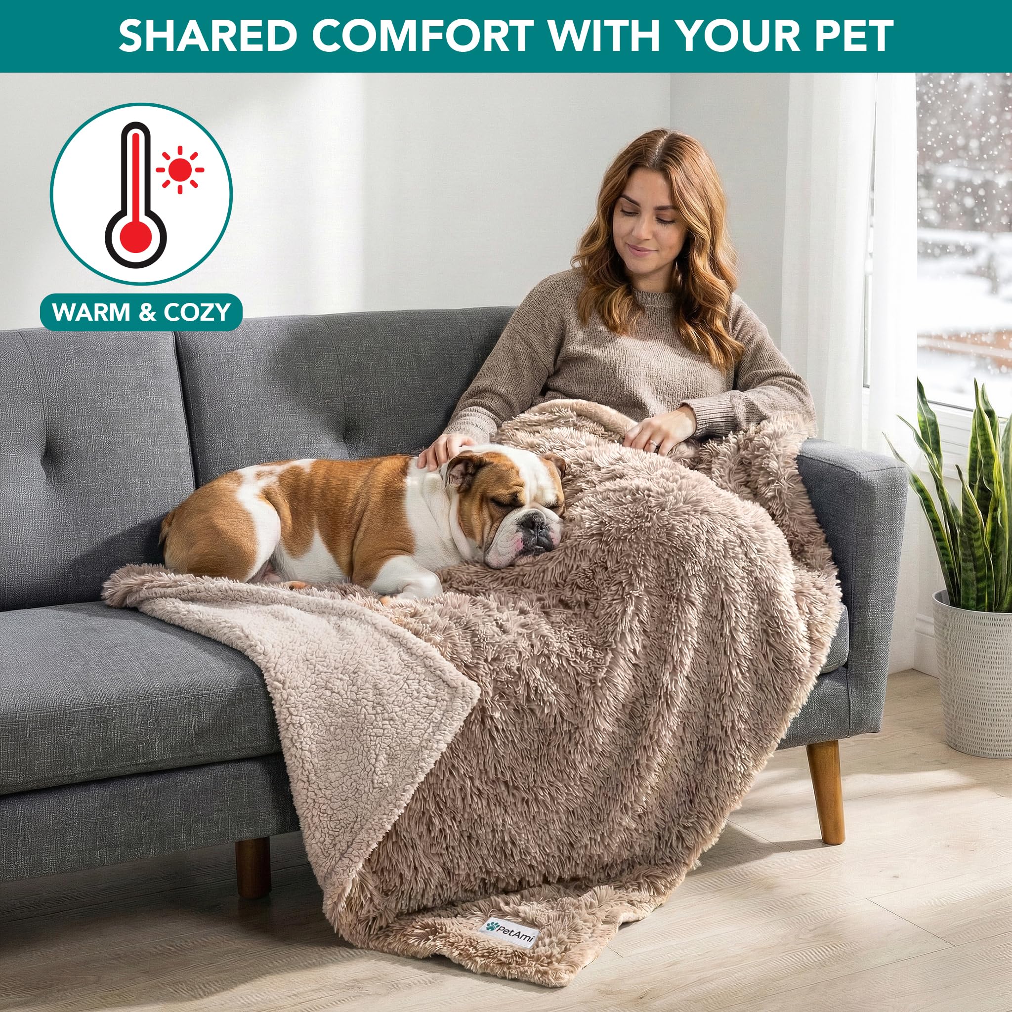 PetAmi - Manta impermeable para perros pequeños y medianos, manta de forro polar calmante para gatos, protector de sofá, manta lavable de piel sintética Sherpa para cachorro, suave reversible, 29 x 40