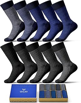 Mens Dress Socks, Premium Quality Bamboo Rayon Socks for Men, Patterned Mens Socks With Gift Box (5/10 Pack)
