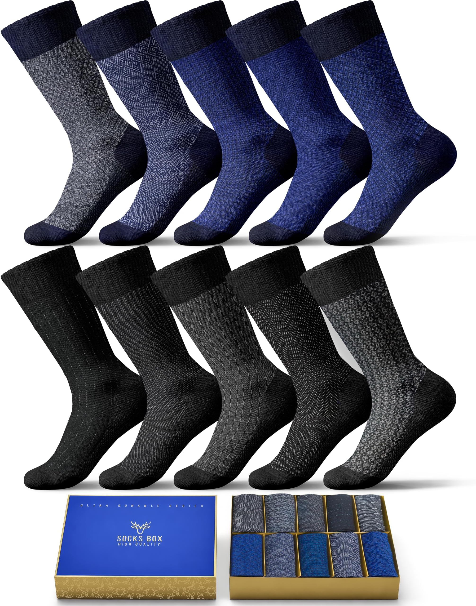 Mens Dress Socks, Premium Quality Bamboo Rayon Socks for Men, Patterned Mens Socks With Gift Box (5/10 Pack)