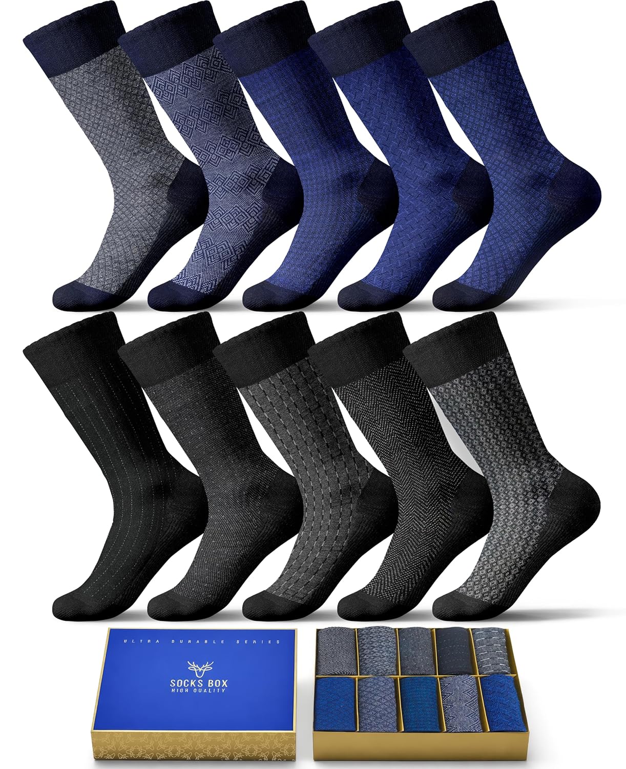Mens Dress Socks Premium Bamboo Rayon Socks for Men Patterned Elegant Design 5 10 Pack Gift Box