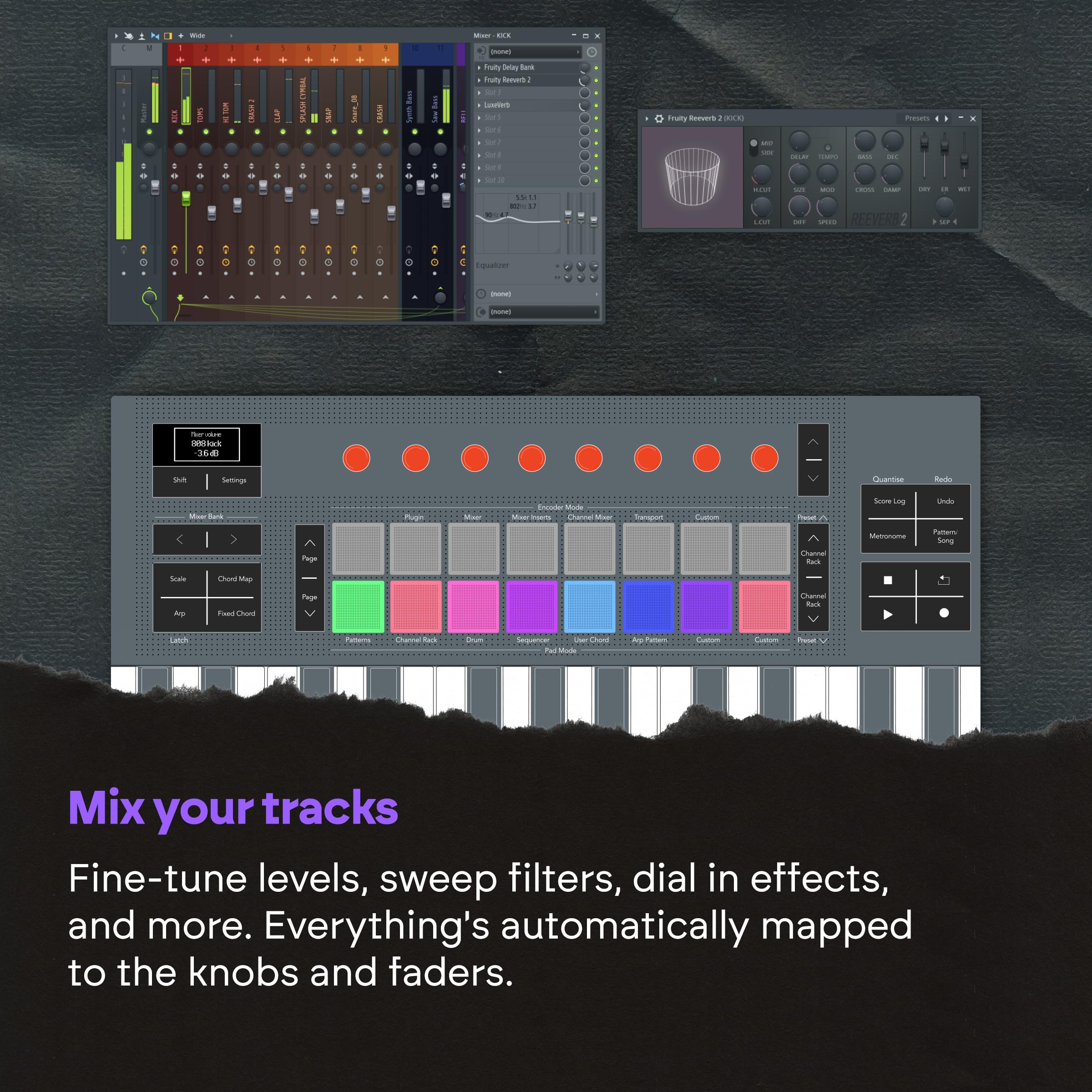 Novation FLkey 2 49 — clavier USB MIDI semi-lesté pour FL Studio. Créez des beats avec des molettes de pitchbend et de modulation, 16 pads rythmiques, un arpégiateur et 6 mois d’abonnement à FL Studio