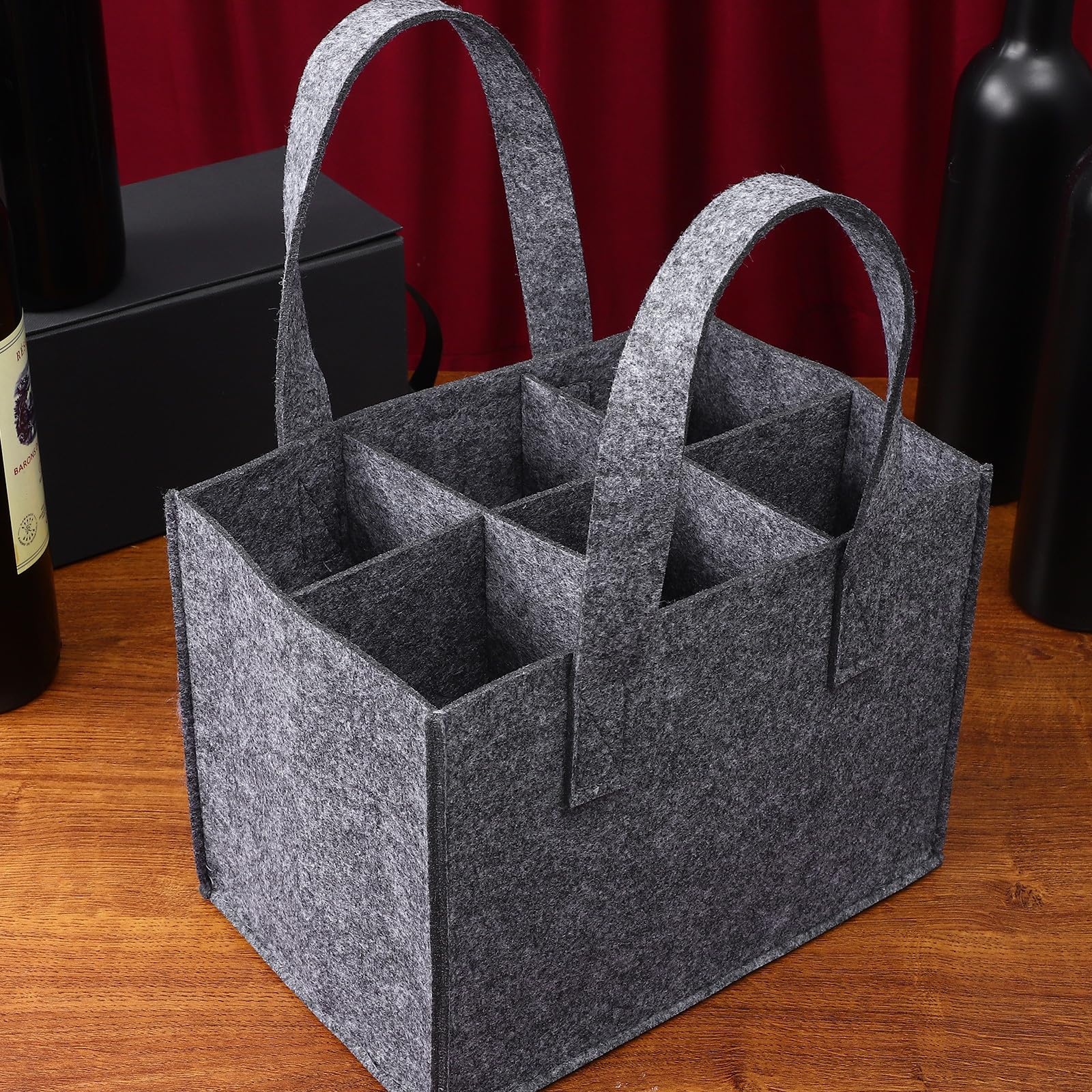 COLLBATH 4 Stück Filz Flaschentaschen für 6 Flaschen Weintasche aus Dickem Filz mit Griff Flaschenhandtasche für Reisen Camping und Picknick