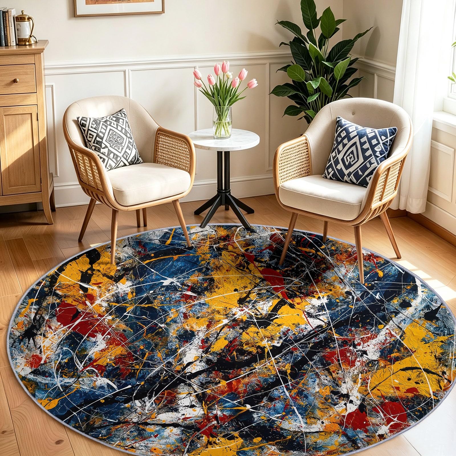 Tapis rond lavable antidérapant 160cm à poils courts doux
