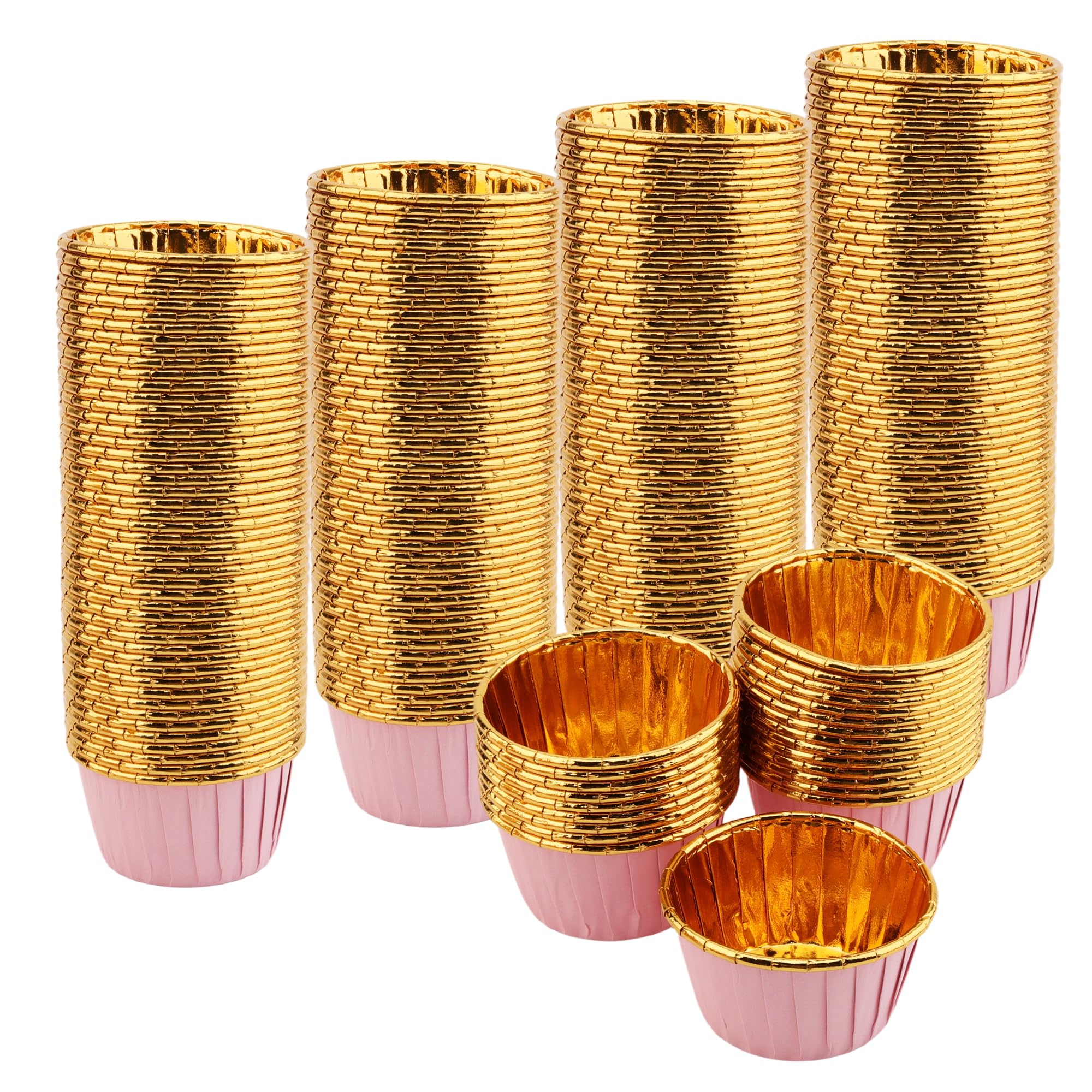 CHIHEUNG 200 PCS Cupcake Cases, Pink Greaseproof Foil Baking Cups, Paper Muffin Liners for Birthday, Wedding, Party
