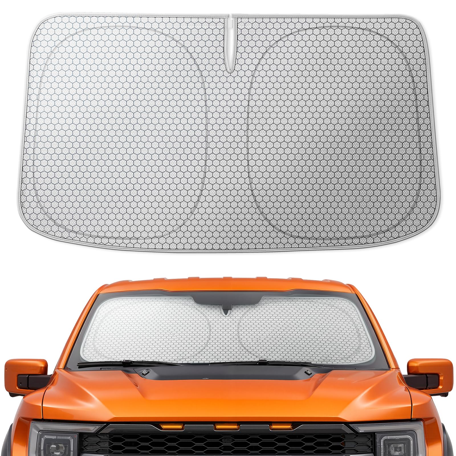 WOLFBOX Foldable Car Windshield Sun Shade, Maximum UV & Heat Shield Front Window Sunshade Visor Protector Universal Fit for SUVs Trucks Sedans (Silver 69''x35'')