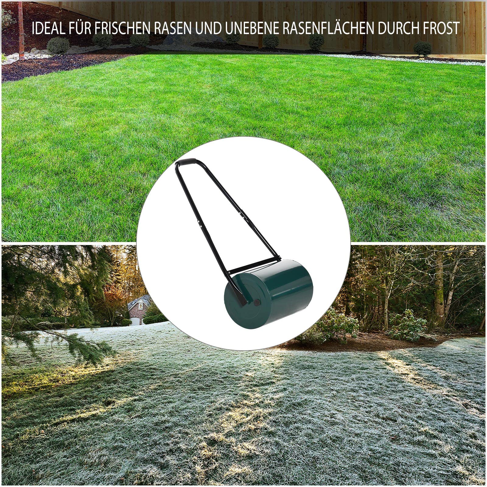Outsunny Rasenwalze mit U-Griff 31 cm Durchmesser 30 cm Arbeitsbreit Grün | Gartenrolle, Gartenwalze, 40 L Wasser-/Sandfüllunge, Metall