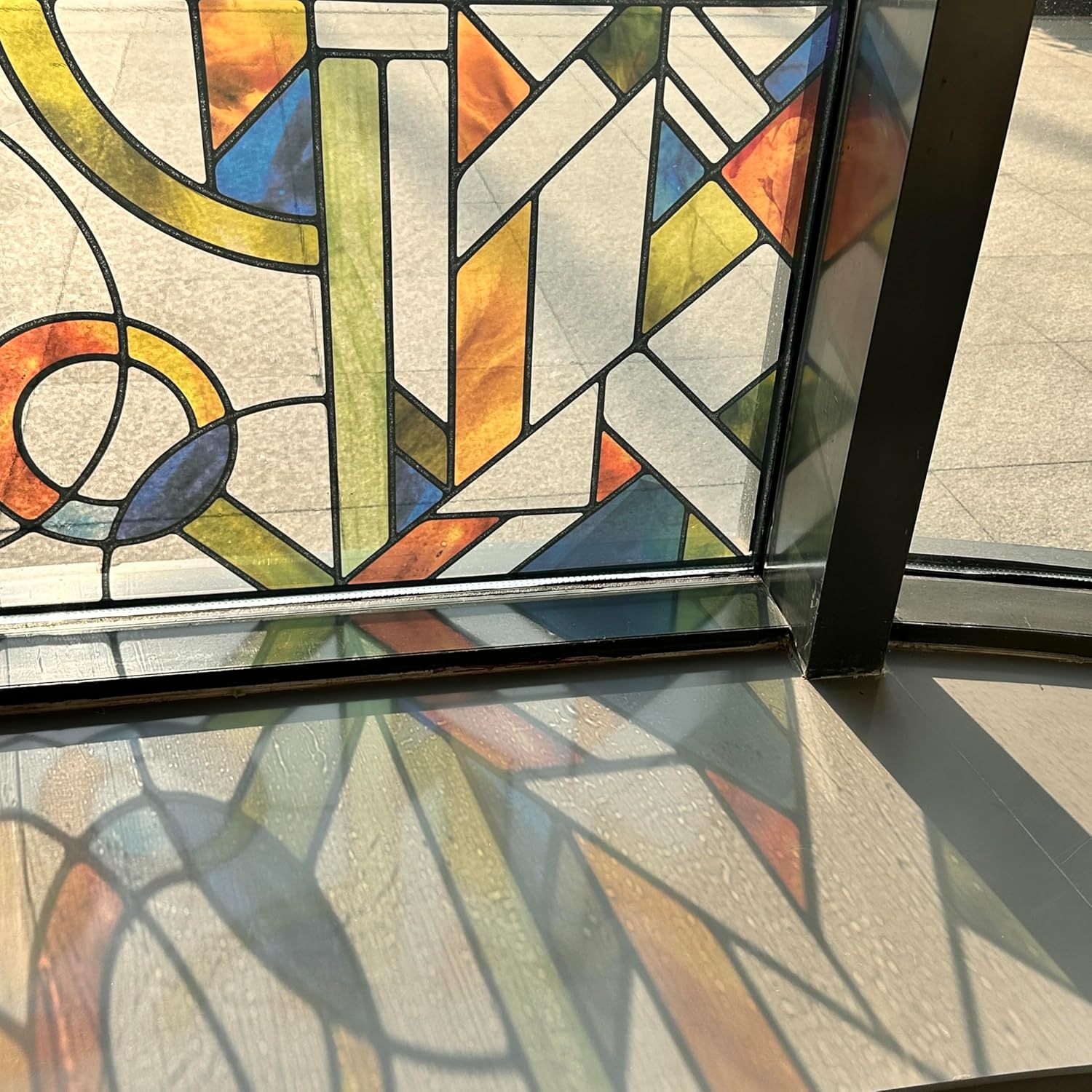 Faux Stained Glass Effect Window Film, Original Double-Sided Hand-Drawn Static Cling Window Sticker for Window Entryway Glass Decor, 16.93"x118.11", Mid Century Modern Pastel
