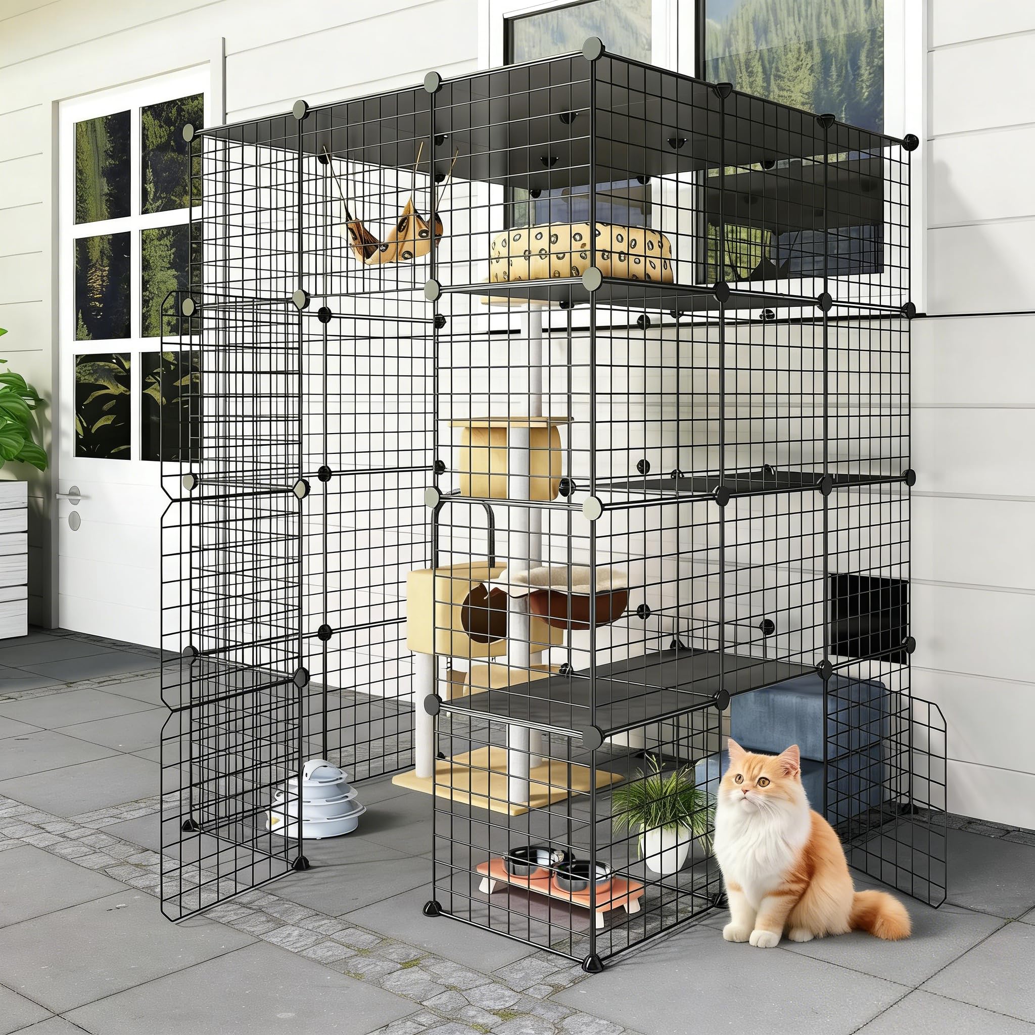 Oneluck Jaulas para gatos al aire libre con puerta de entrada súper grande, 41 pulgadas de largo x 41 pulgadas de ancho x 55 pulgadas de alto, corralito para gatos con plataformas, caja de casetas de