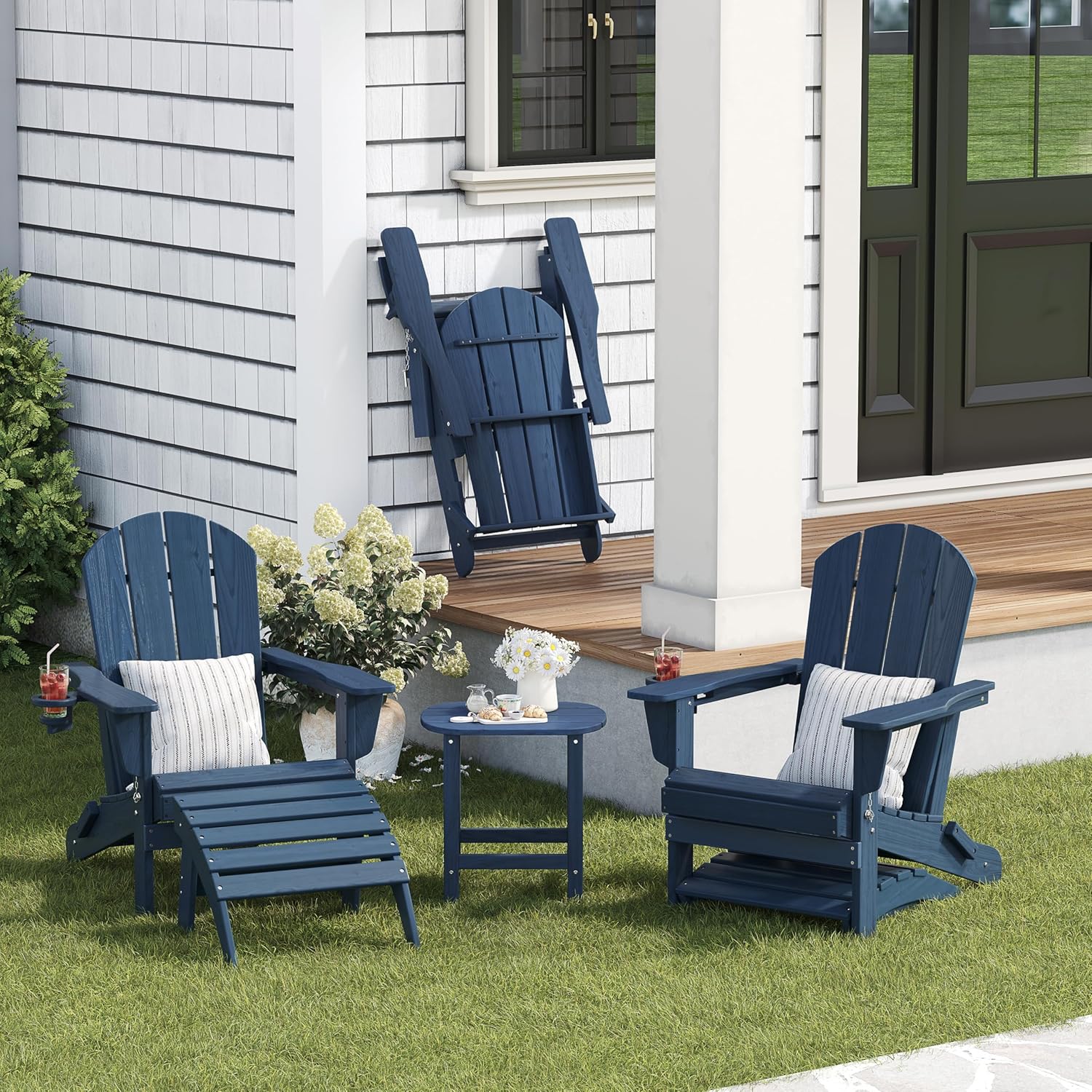 Outdoor Adirondack Side Table for Patio Porch Pool, 18" HDPE Weather Resistant End Table for Backyard and Indoor Use, Easy Maintenance & Indoor Outdoor Durable Construction(Navy Blue)