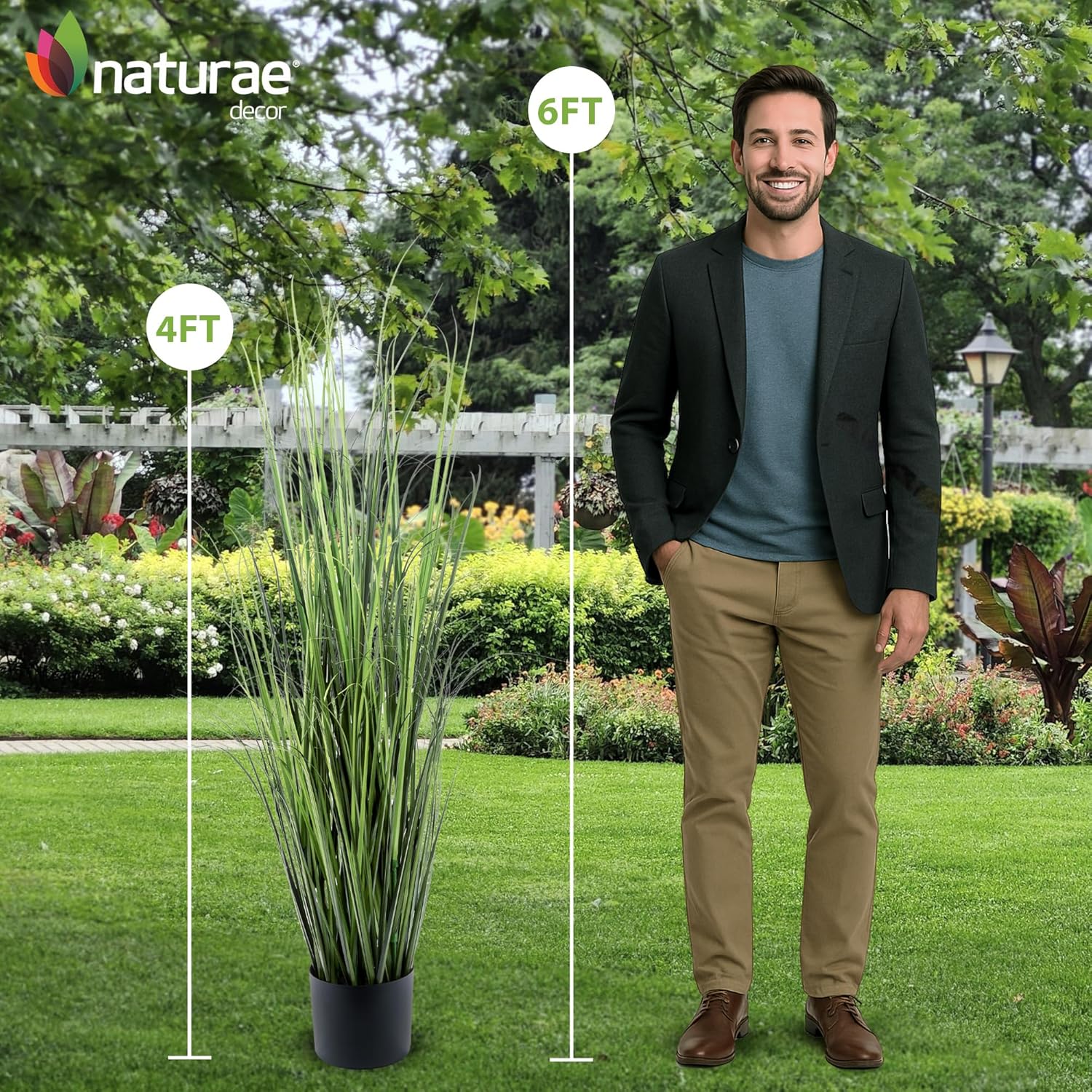 Naturae Decor 47” Tall Realistic Artificial Grass, Outdoor & Indoor Potted Plant – Fake Grass Decor for Home, Office & Patio, Durable & Low-Maintenance