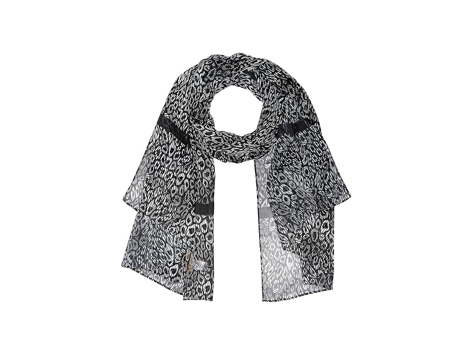

MICHAEL Michael Kors Wavy Leopard Stripes Oblong (Black/White/Black) Scarves