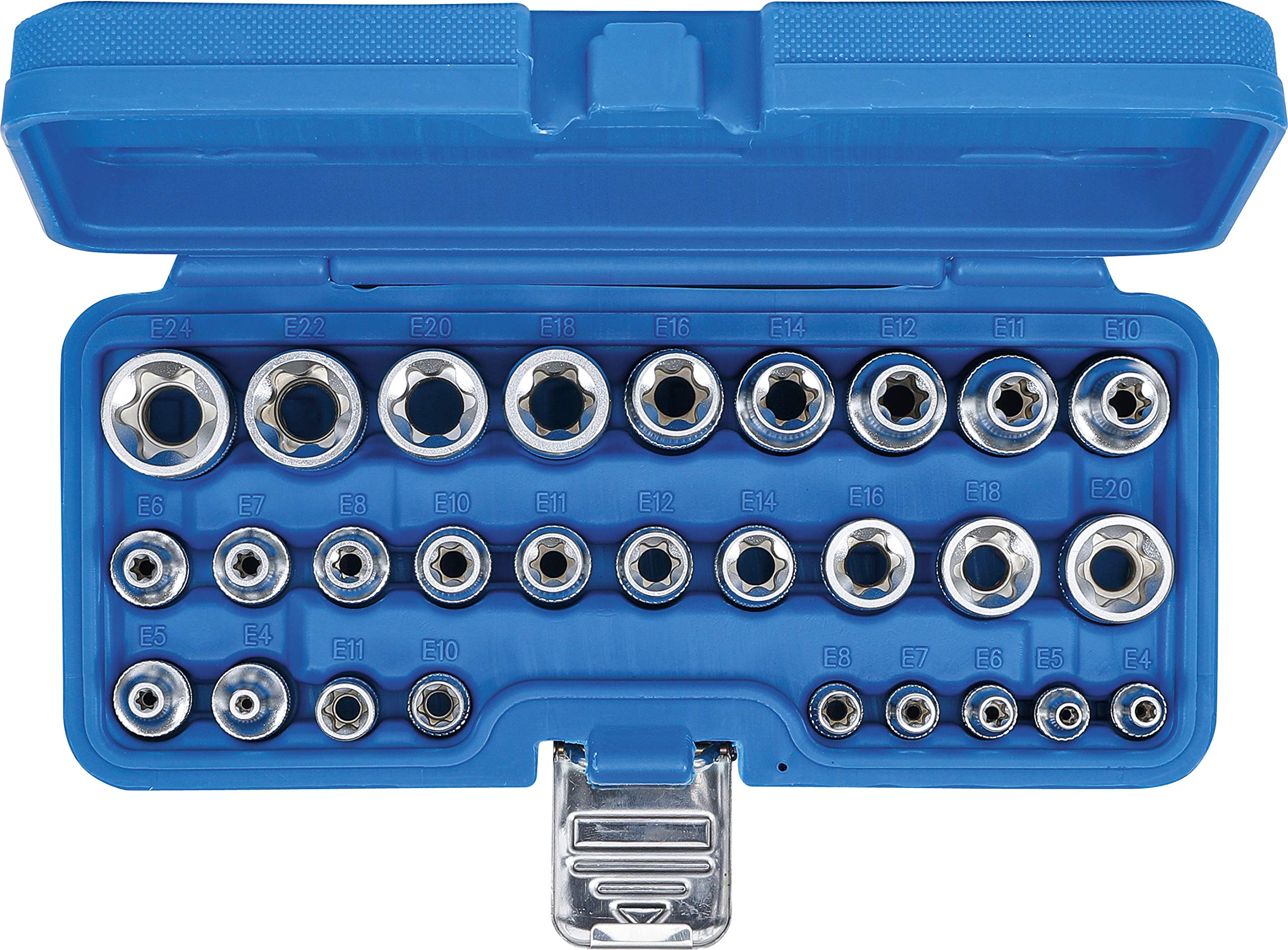 BGS 70099 | Juego de llaves de vaso E-Torx | entrada 6,3 mm (1/4") / 12,5 mm (1/2") | E4 - E24 | 28 piezas