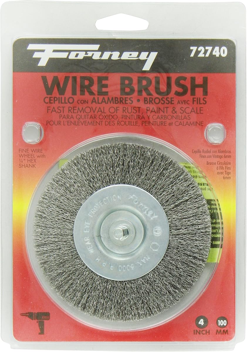 Forney 72740 Wire Wheel Brush, Fine Crimped with 1/4-Inch Hex Shank, 4-Inch-by-.008-Inch
