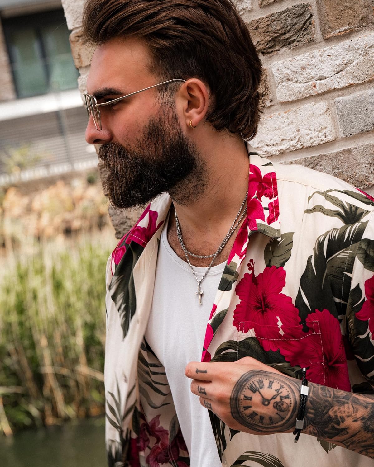 Forge & Foundry Men's Stainless Steel Religious Cross Pendant with Adjustable 21" Necklace Wheat Chain | Genesis | Design-led, artisan jewelry from London