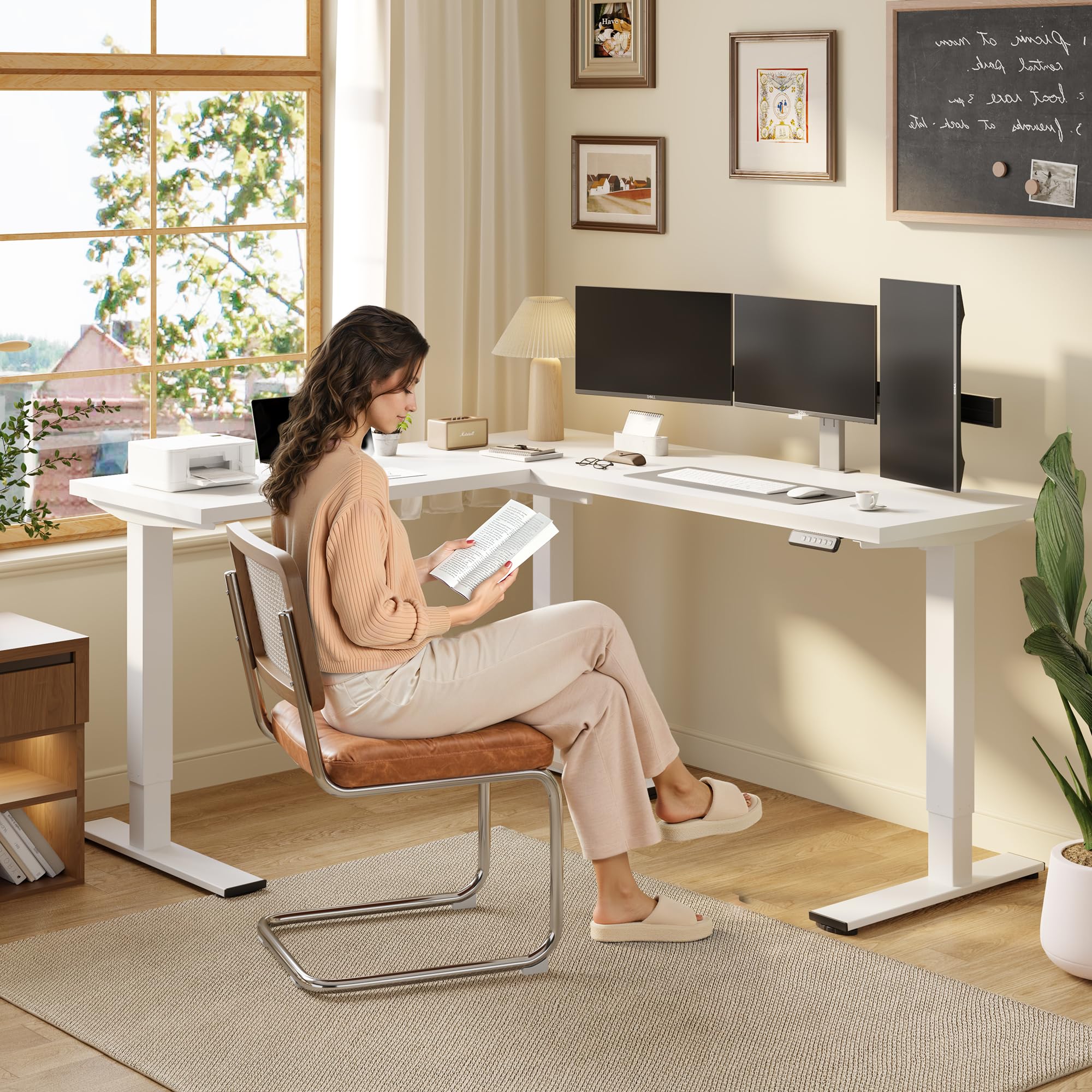 SANODESK In hoogte verstelbaar bureau, gamingbureau, elektrisch bureau, L-vormig bureau, in hoogte verstelbaar, met dubbele motor, geheugenbediening, zwart