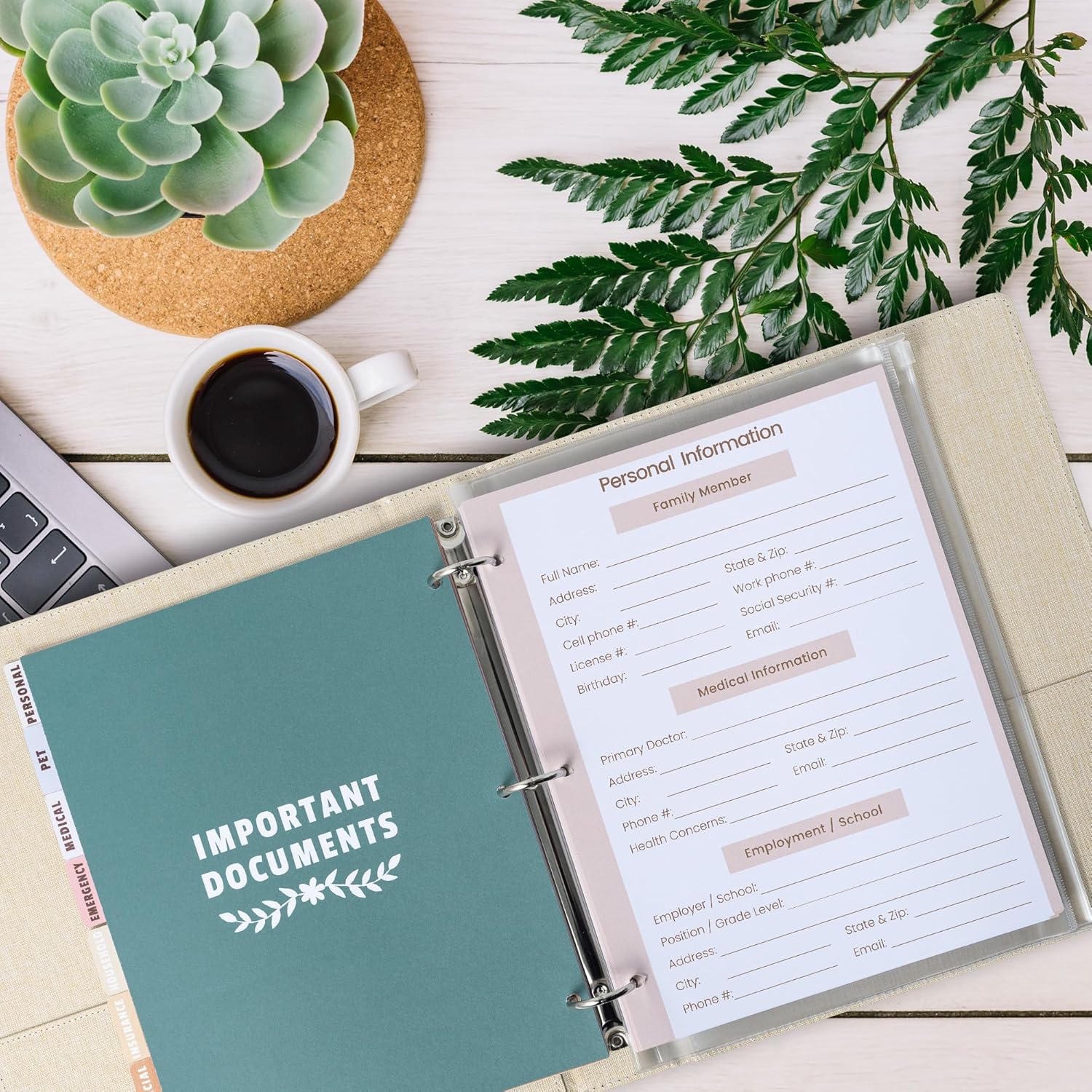 Life Book Document Organizer, End of Life Planner 3 Ring Binder for 8.5x11" Important Papers, Aesthetic Linen In Case If I Die File Folder (Beige)