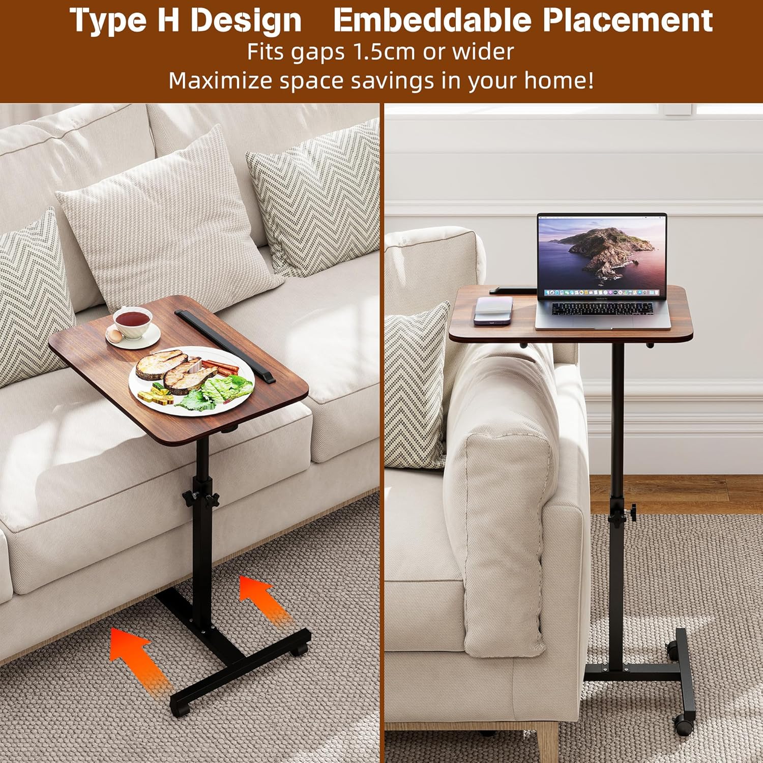 FuturelOT Side Table Adjustable Overbed Bedside Table Height-Adjustable Mobile Portable Desk Laptop Rotating Computer Desk Hospital Portable Stand Movable Bed-Use Desk Sofa Laptop Stand