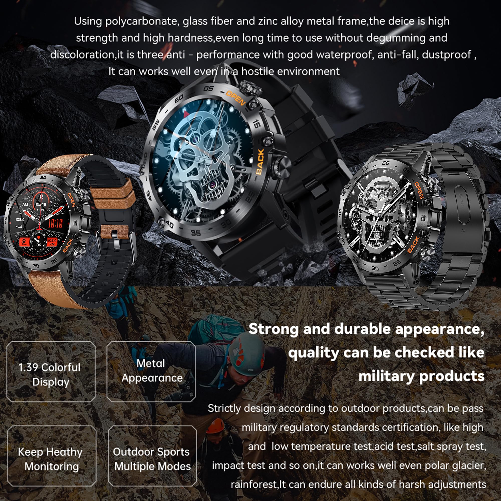 1,39” AMOLED Smartwatch Męski, Inteligentny Zegarek Który Może Wykonywać i Odbierać Połączenia, Fitness Tracker 123 Sportowych Wodoodpornością Asystent Głosowy AI dla telefonów z Android iOS (czarny)