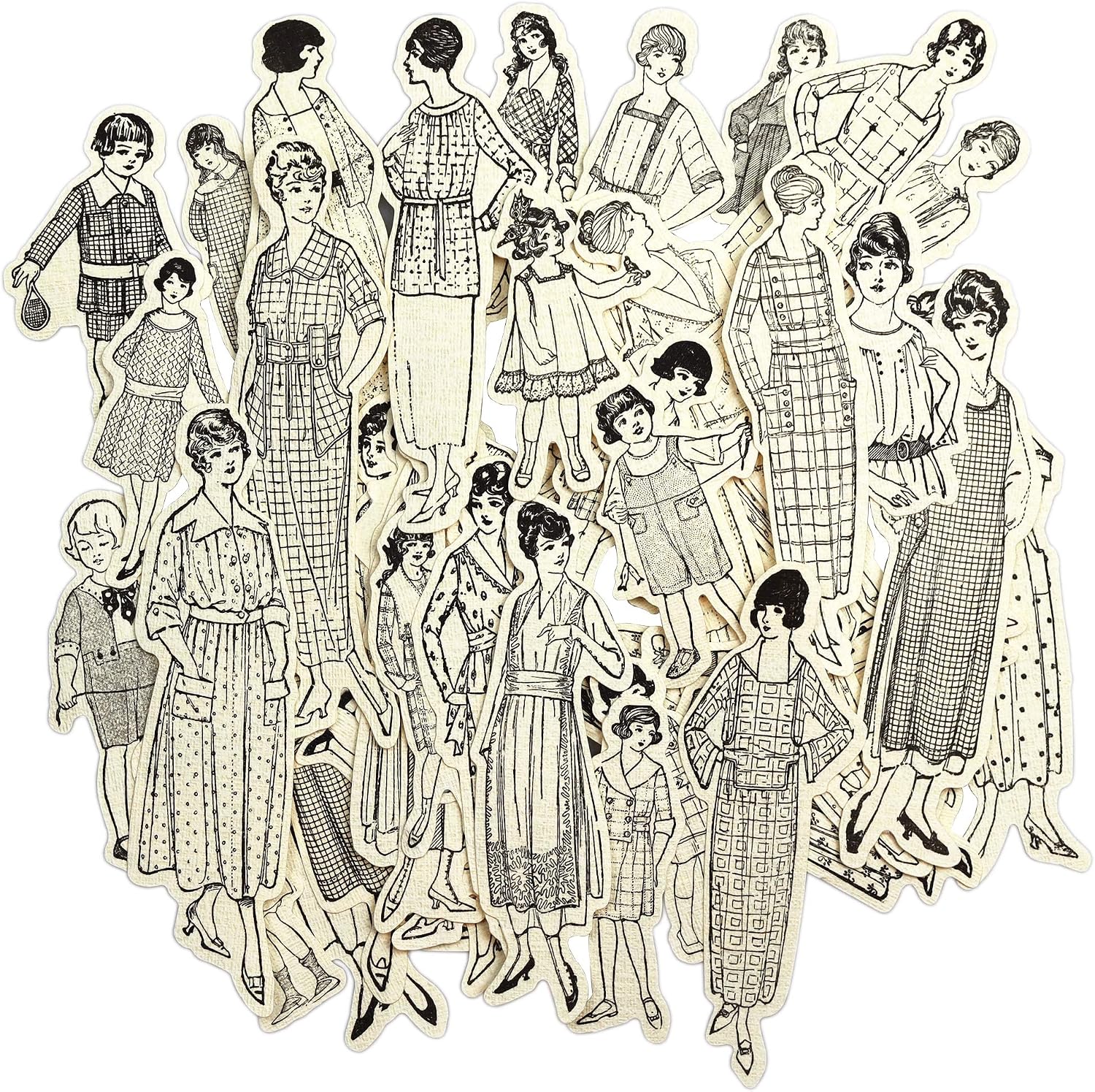 Paper Dolls Ephemera Collage Kit 45PCS by CATaireen Junk Journal Supplies Vintage Picture Cards