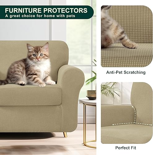 Vista 426 de CHUN YI - Funda elástica para sillón (3 piezas), funda para sofá de 1 plaza con un respaldo y cojín separado con banda elástica, tela jacquard