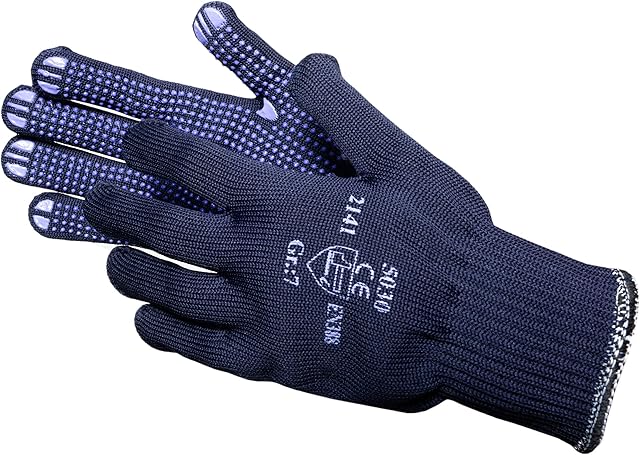 12 Pairs Jah 5030 Cotton/Polyester Knit Gloves, Working Gloves, with Dots, Safe Grip, Blue, Size 9, Pack of 24 Pieces