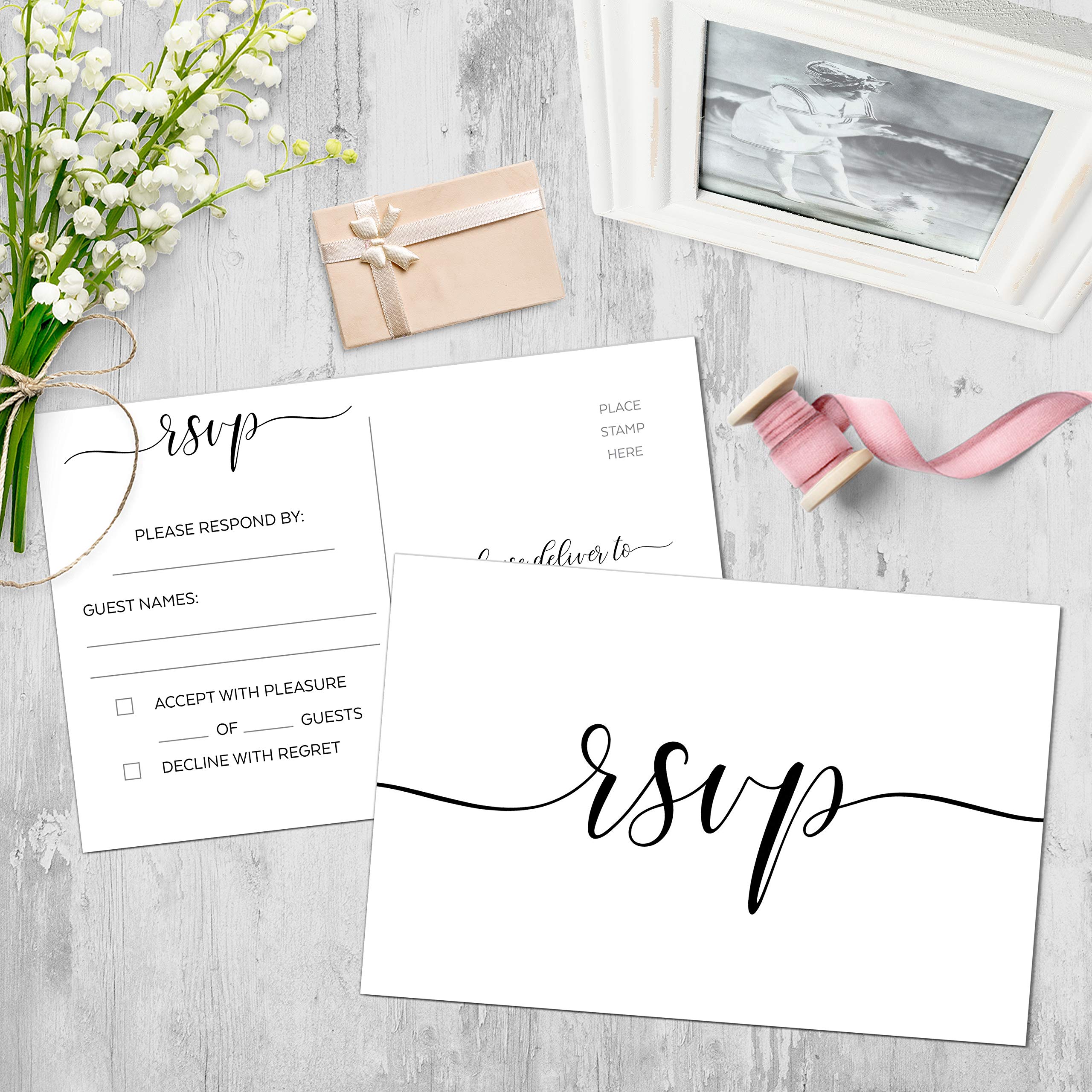 321Done RSVP Postkarten weiß (50 Stück) 4 x 6 große Blanko-Gäste, USPS Postamt Adresskarten für Hochzeit, Brautparty, Babyparty, hergestellt in den USA – formelle elegante Schrift