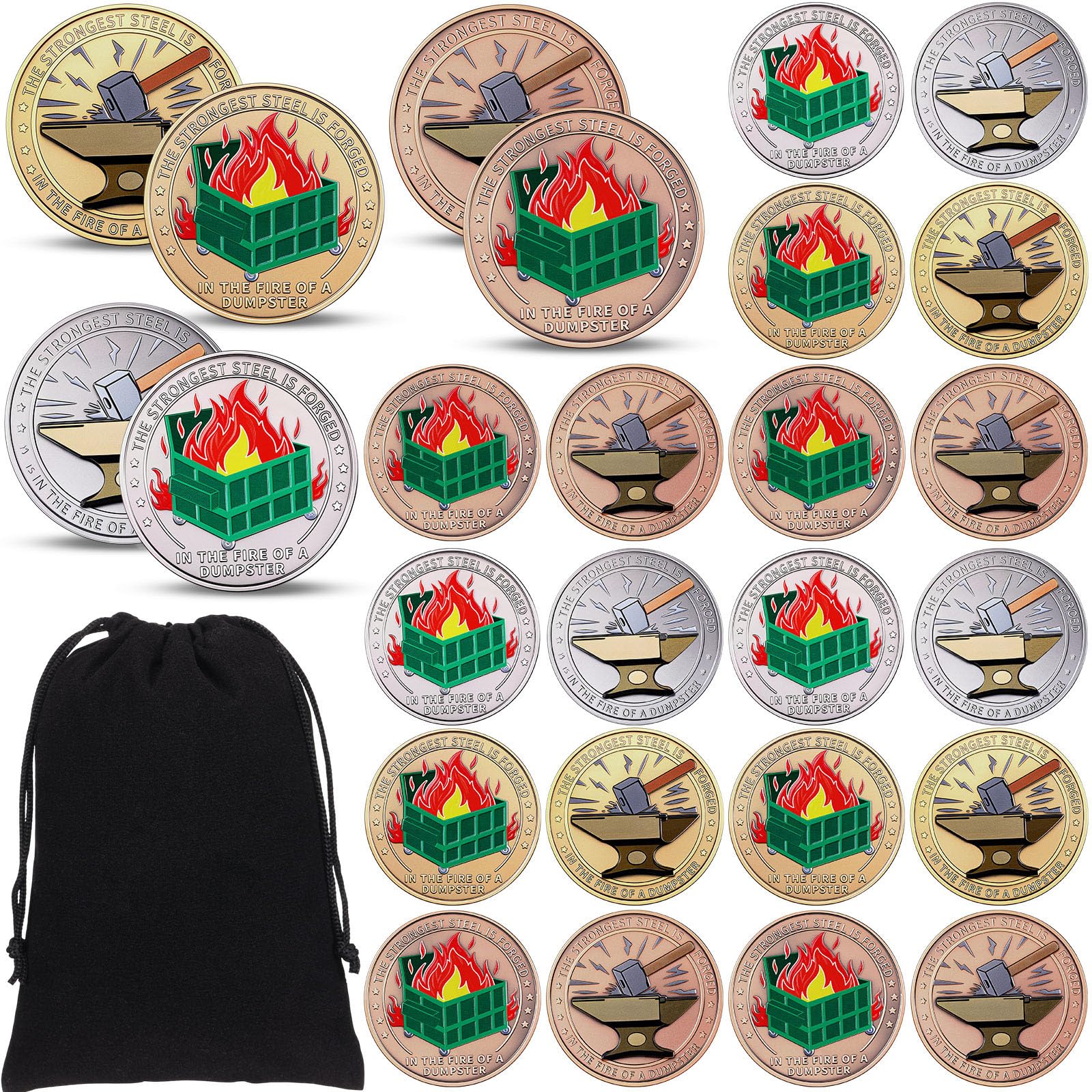 Liliaafar 24 Pcs Dumpster Challenge Coins Bulk Funny Fire Desk Accessories Inspirational Work Team Appreciation Gifts for Employee Coworker Office