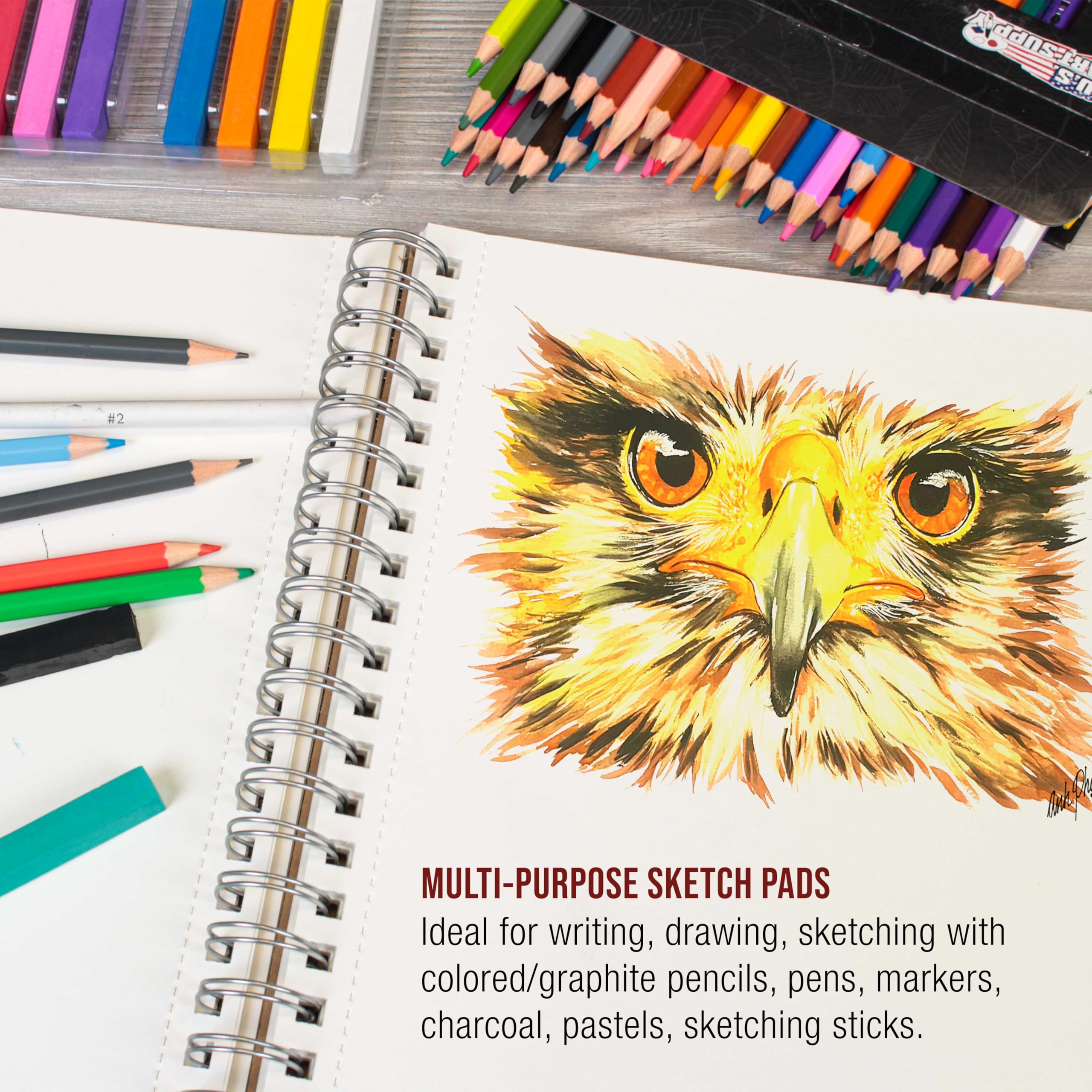 U.S. Art Supply Blocco da disegno con rilegatura a spirale laterale, 20,3 x 25,4 cm, 27,2 kg (confezione da 2 blocchetti), 100 fogli in ogni blocco di carta da disegno