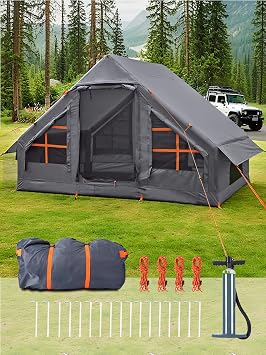 Inflatable Camping Tent 2/4/6 Person, Fast 5-Min Inflate with Hand Pump, Waterproof UV Resistant PVC Blow Up Glamping Tent with Special Shaped Rainproof Breathable Window for Family Weekend Trip