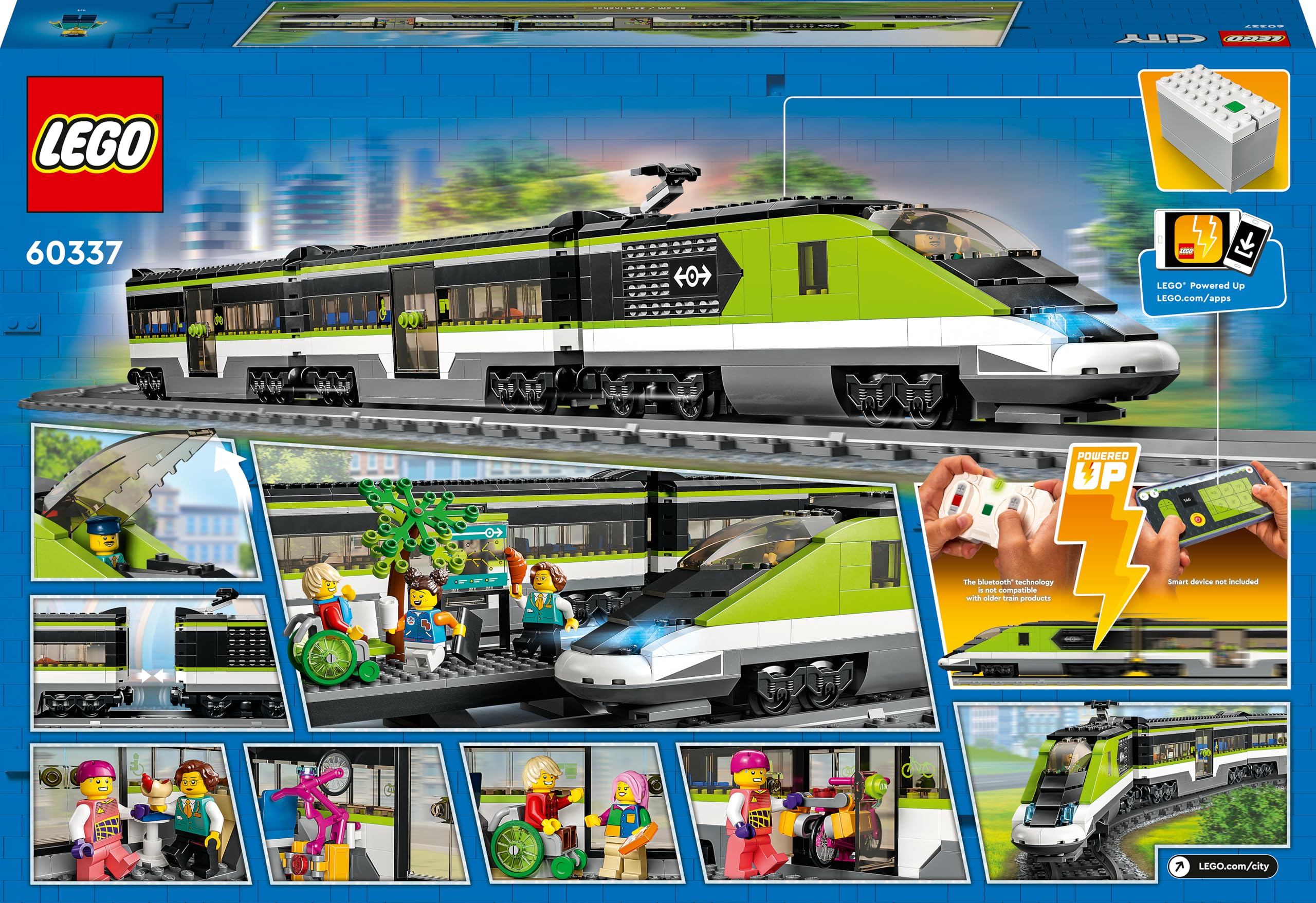 LEGO City Le Train de Voyageurs Express - Jouet Train Télécommandé avec Phares Fonctionnels, 2 Wagons, 24 Rails & 6 Minifigurines - Idée de Cadeau pour Garçon ou Fille dès 7 Ans 60337