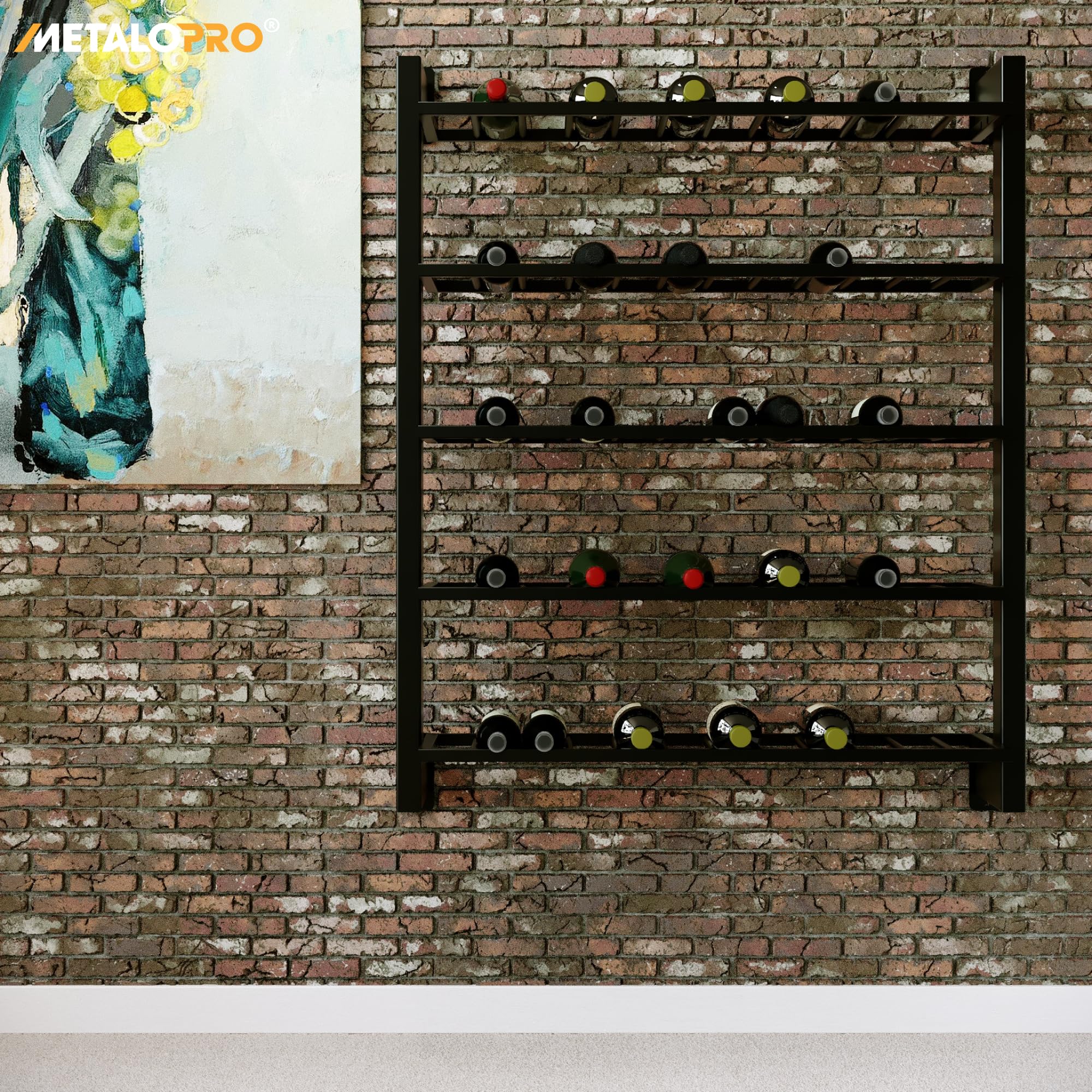 Weinregal Metall – Flaschenregal für 60 Weinflaschen – Robustes Design, Weinständer für Küche, Keller oder Bar – Schwarz