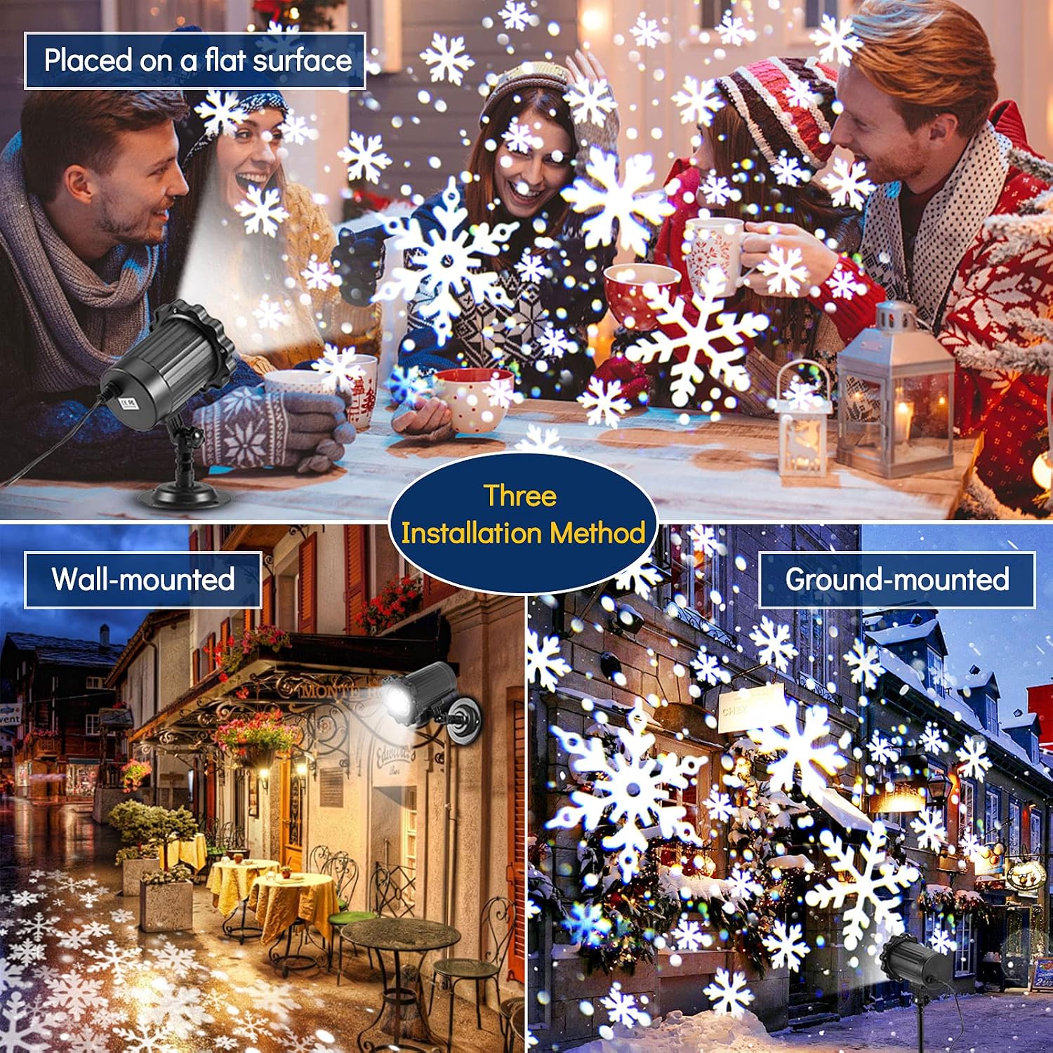 Christmas Snowflake Projector Lights Outdoor, ECOWHO Upgrade Binocular Rotating Snowfall LED Light Projector with Remote Control, Waterproof Landscape Lights for Xmas Halloween Holiday Party