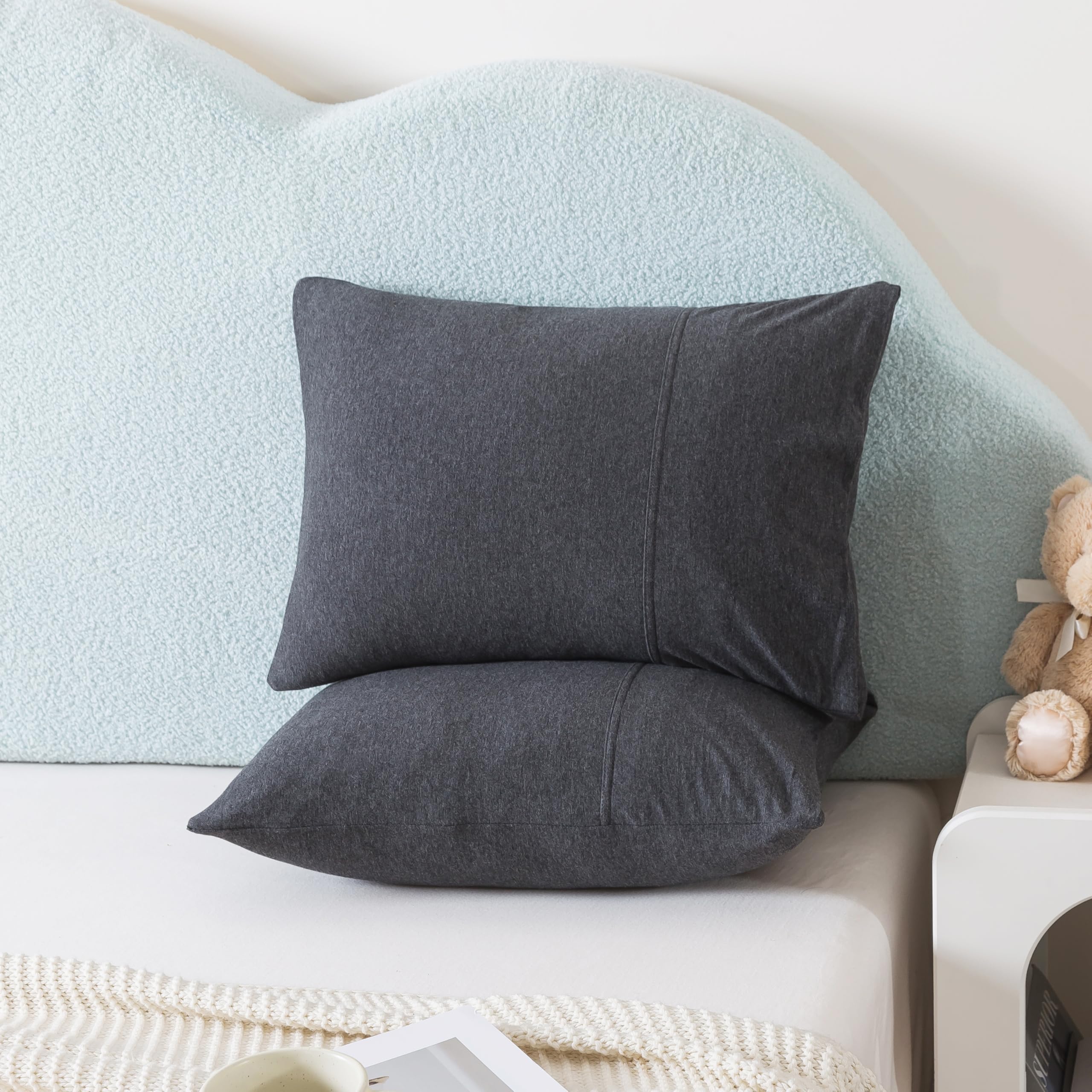 H HOUSEHOLD 2-Pack Pillowcases 100% Cotton Knit Envelope Style, Ultra Soft Breathable Standard 13x18 Inch Pillow Cover, Machine Washable Dark Gray