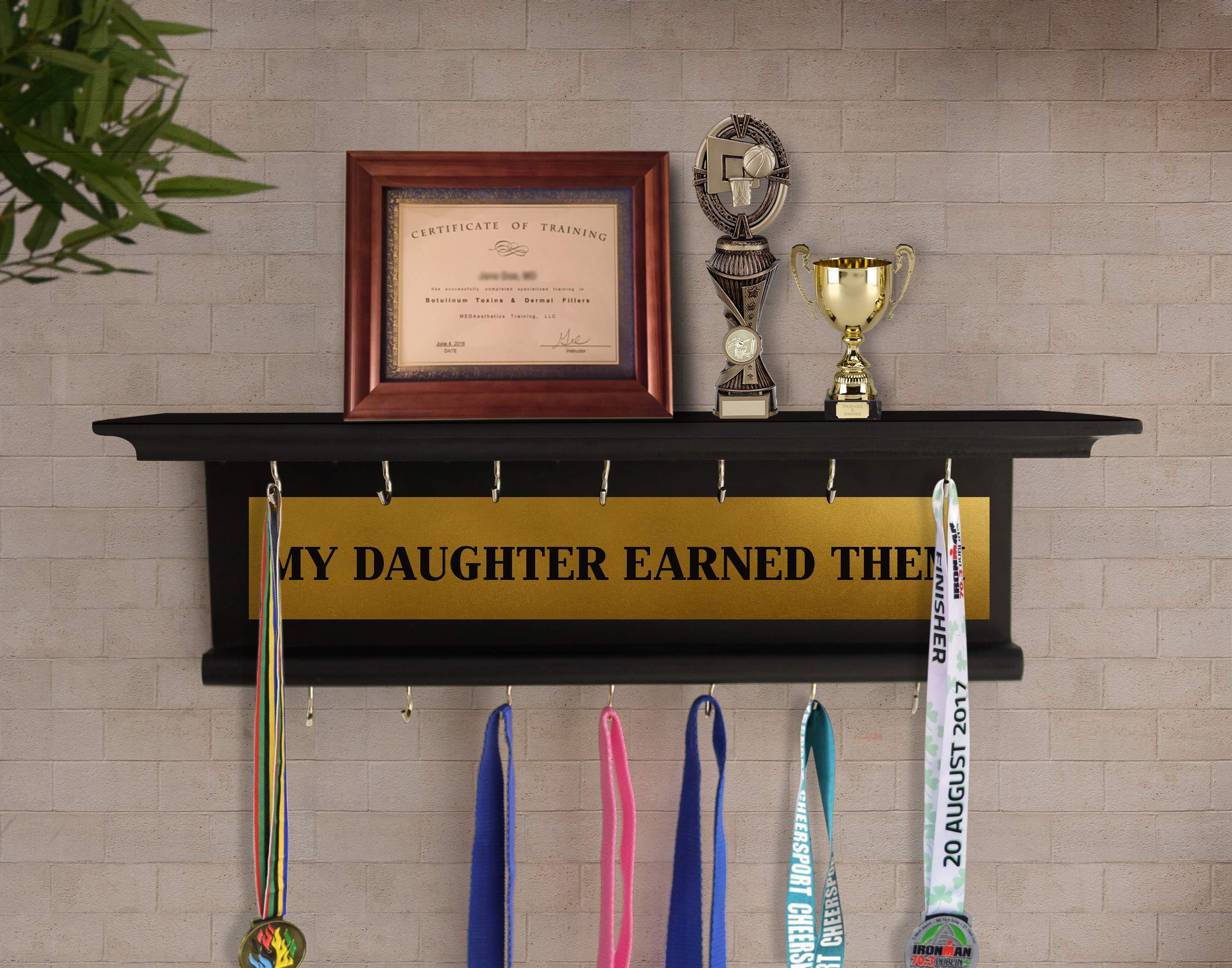 TIED RIBBONS Decorative Medal and Trophy Holder for Wall Hanging Home Decoration Showcase Office Hanger Display Rack for Sports Cricket Cyclists Academics (Handcrafted, Wood)-picture-29