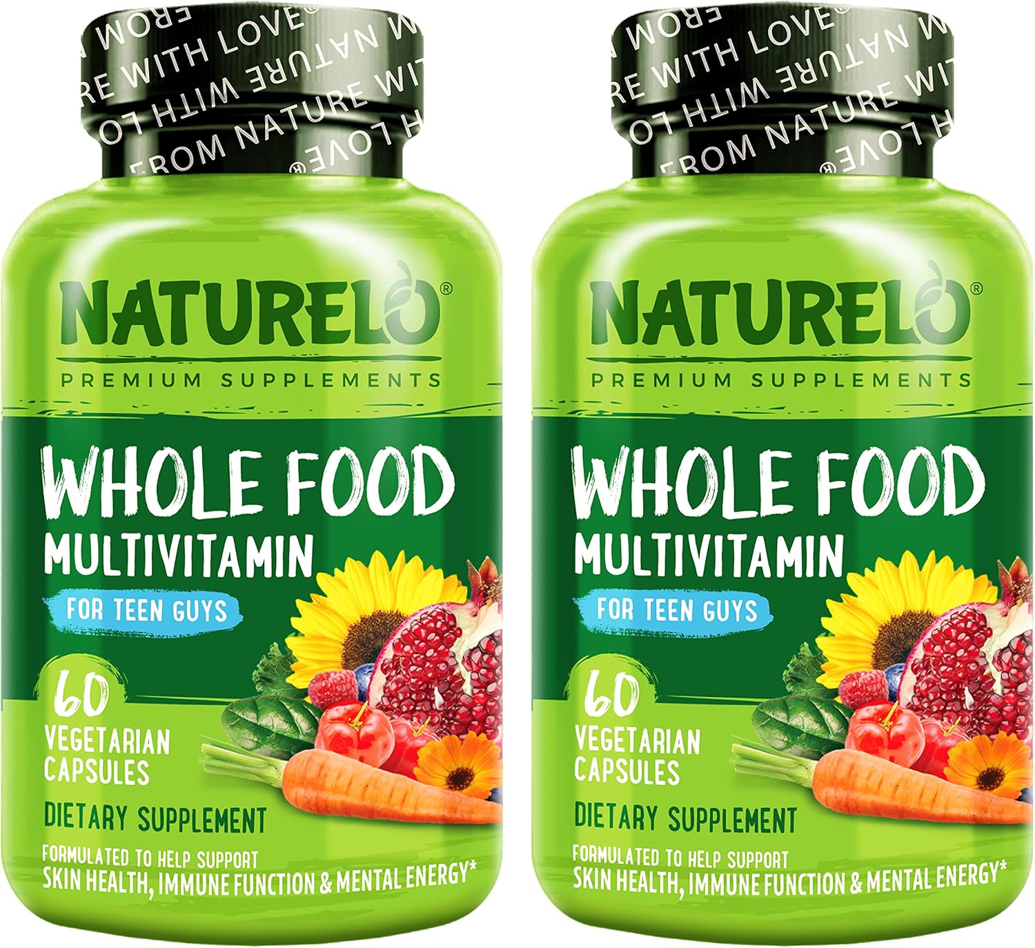 NATURELO Whole Food Multivitamin for Teenage Boys - Vitamins and Minerals Supplement for Active Kids - with Plant Extracts - Non-GMO - Vegan & Vegetarian - 60 Count (Pack of 2)
