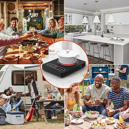 Miniatura 8 de Placa eléctrica de 1800 W estufa eléctrica portátil de un solo quemador de 110 V con pantalla táctil LED, 10 niveles de potencia, placa caliente con