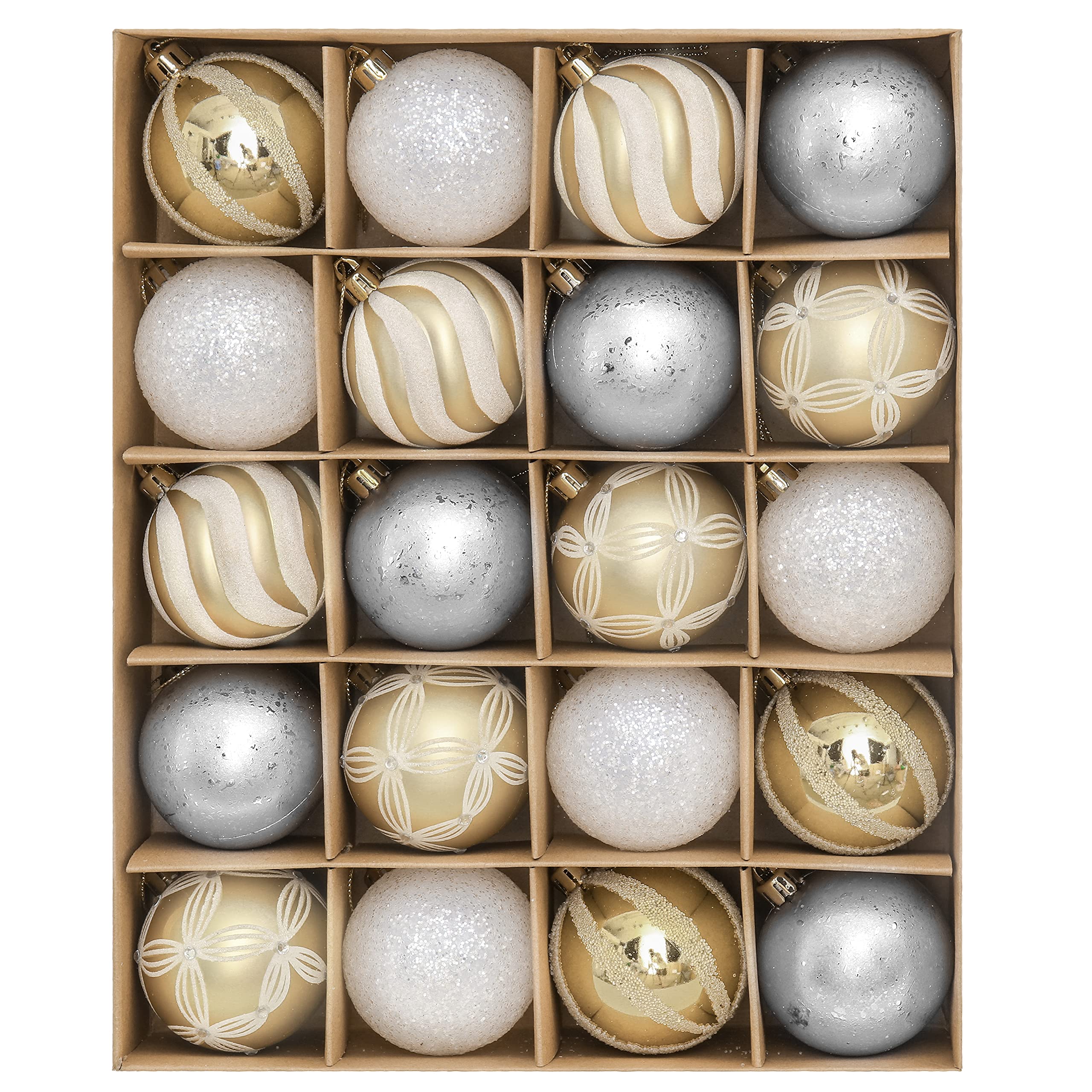 90 Boules De Noël Scintillantes Valery Madelyn - Cuivre, Or, Argent Avec étoiles & Motifs Nature - 6