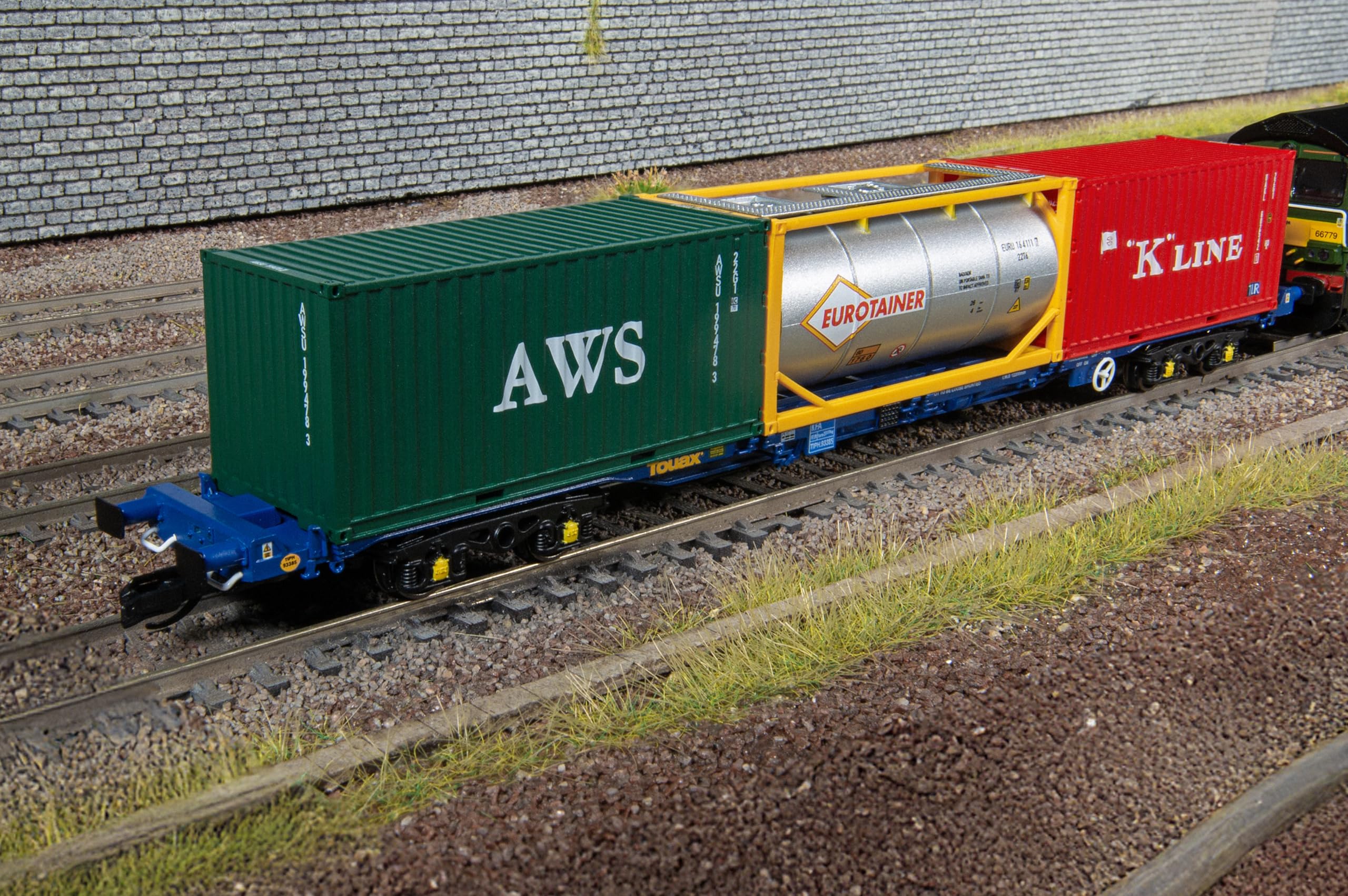 Wagon Porte-conteneurs Hornby TT:120 TT6030 Touax KFA avec 3 conteneurs de 20 Pieds