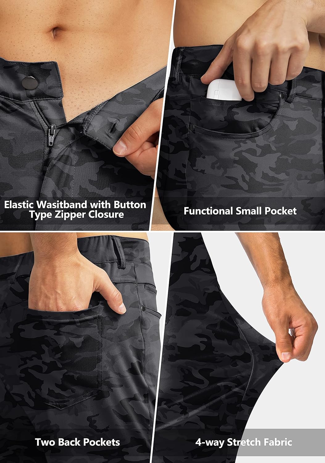 G Gradual Men's Stretch Golf Pants with 6 Pockets Slim Fit Dress Pants for Men Travel Casual Work (Grey camo, S) - Image 3