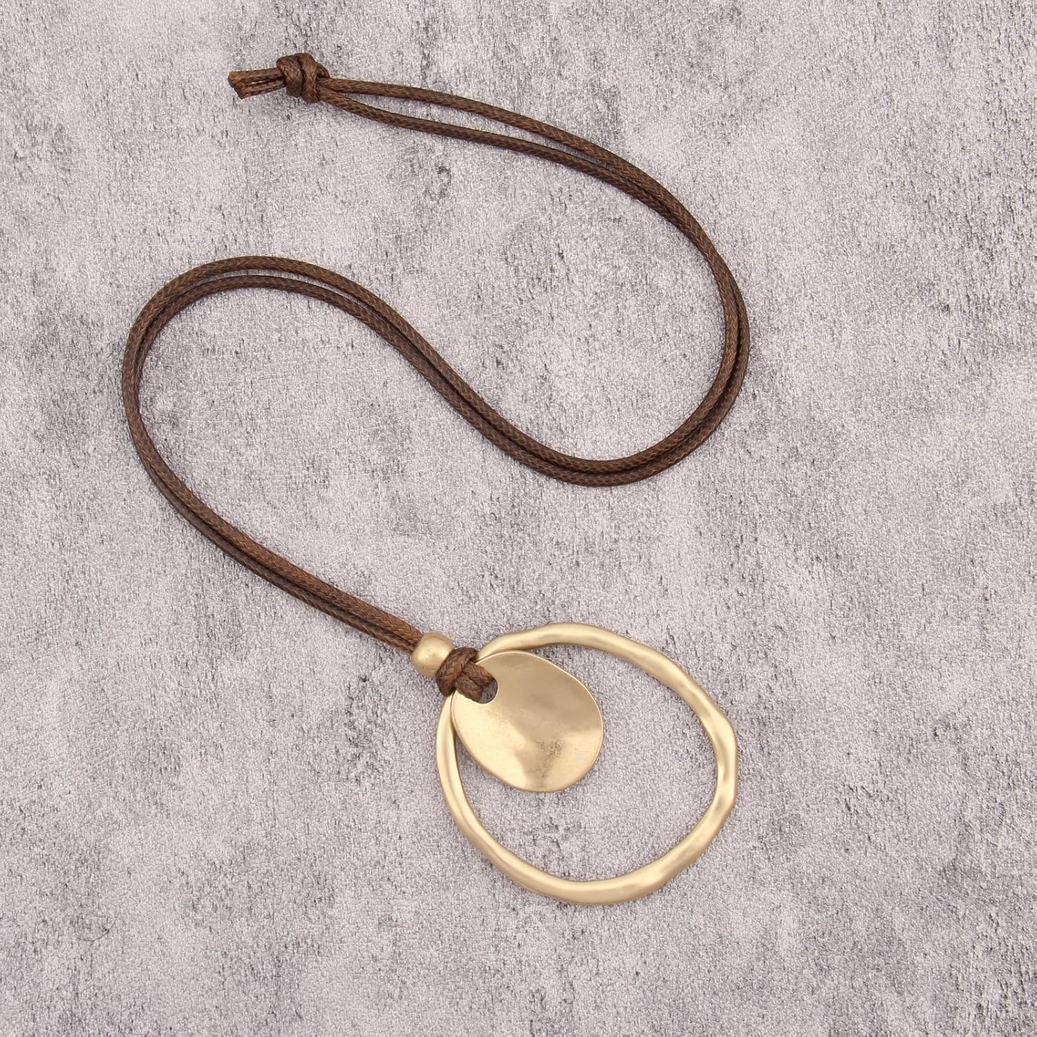 JAOYU Boho Necklace for Women Large Pendant Necklace Boho Long Choker Leather Gold Necklace Vintage Earthy Jewelry Trendy - Image 4